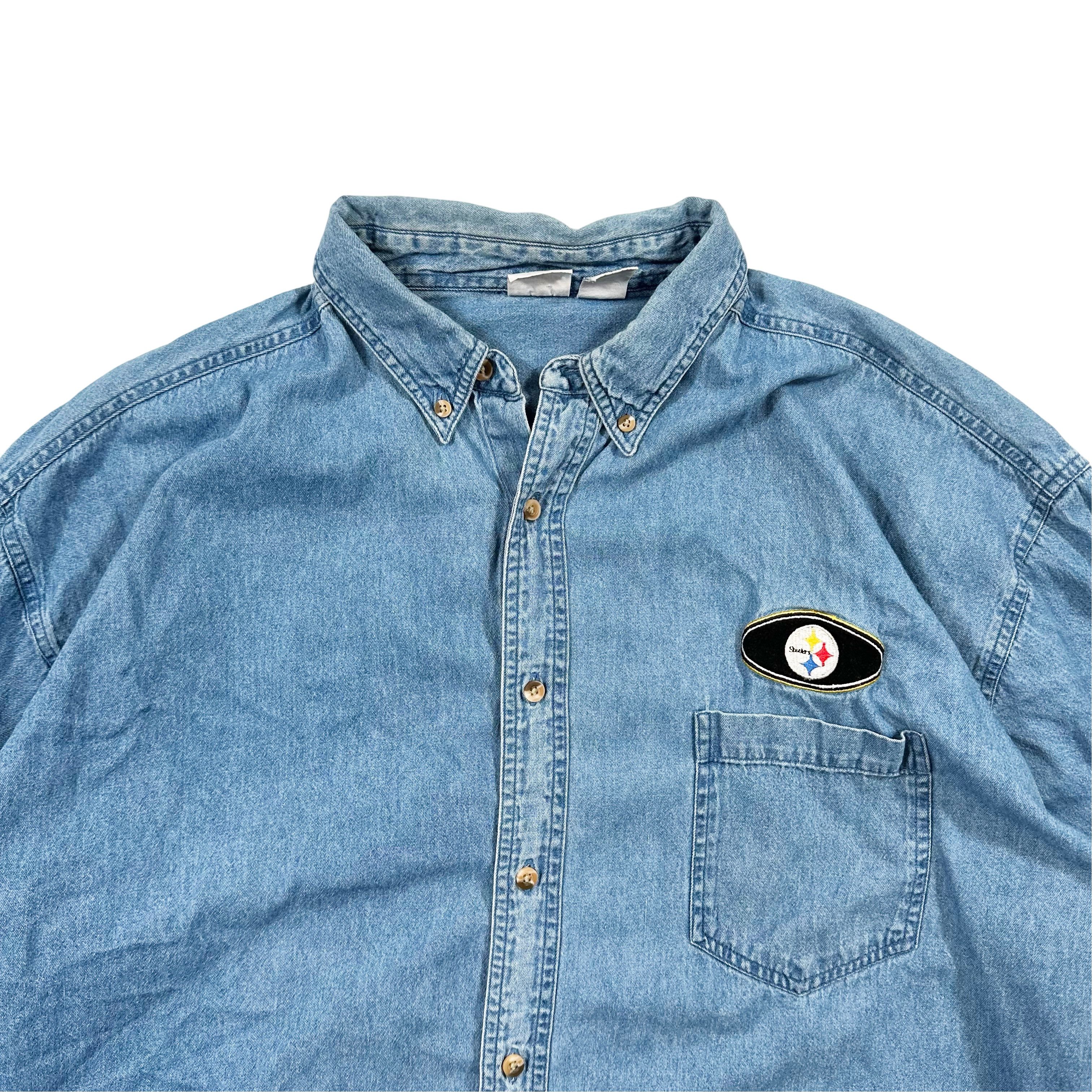 Vintage Vintage 90s Pittsburgh Steelers Embroidered Light Denim Size US XXL / EU 58 / 5 - 2 Thumbnail