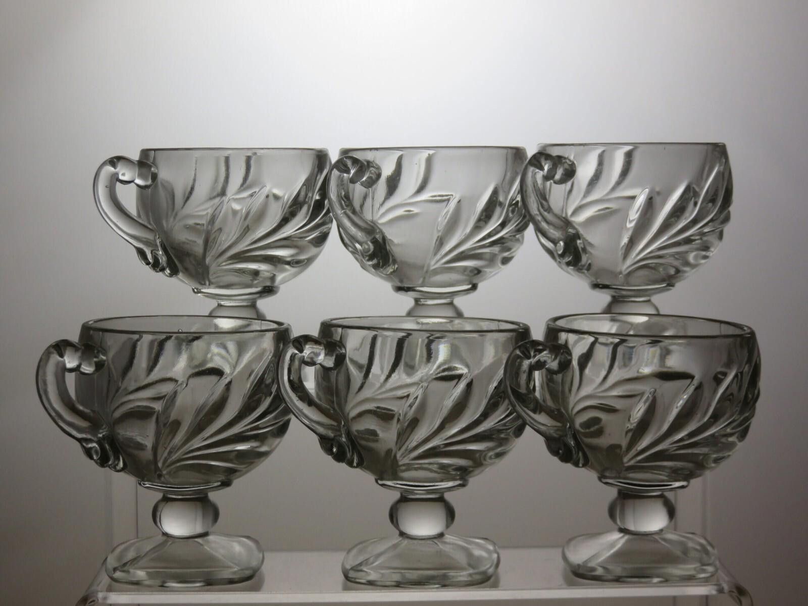 The Unbranded Brand Pressed Glass Set of 6 Tea Cups with Handle 3 1/4" Size ONE SIZE - 3 Thumbnail
