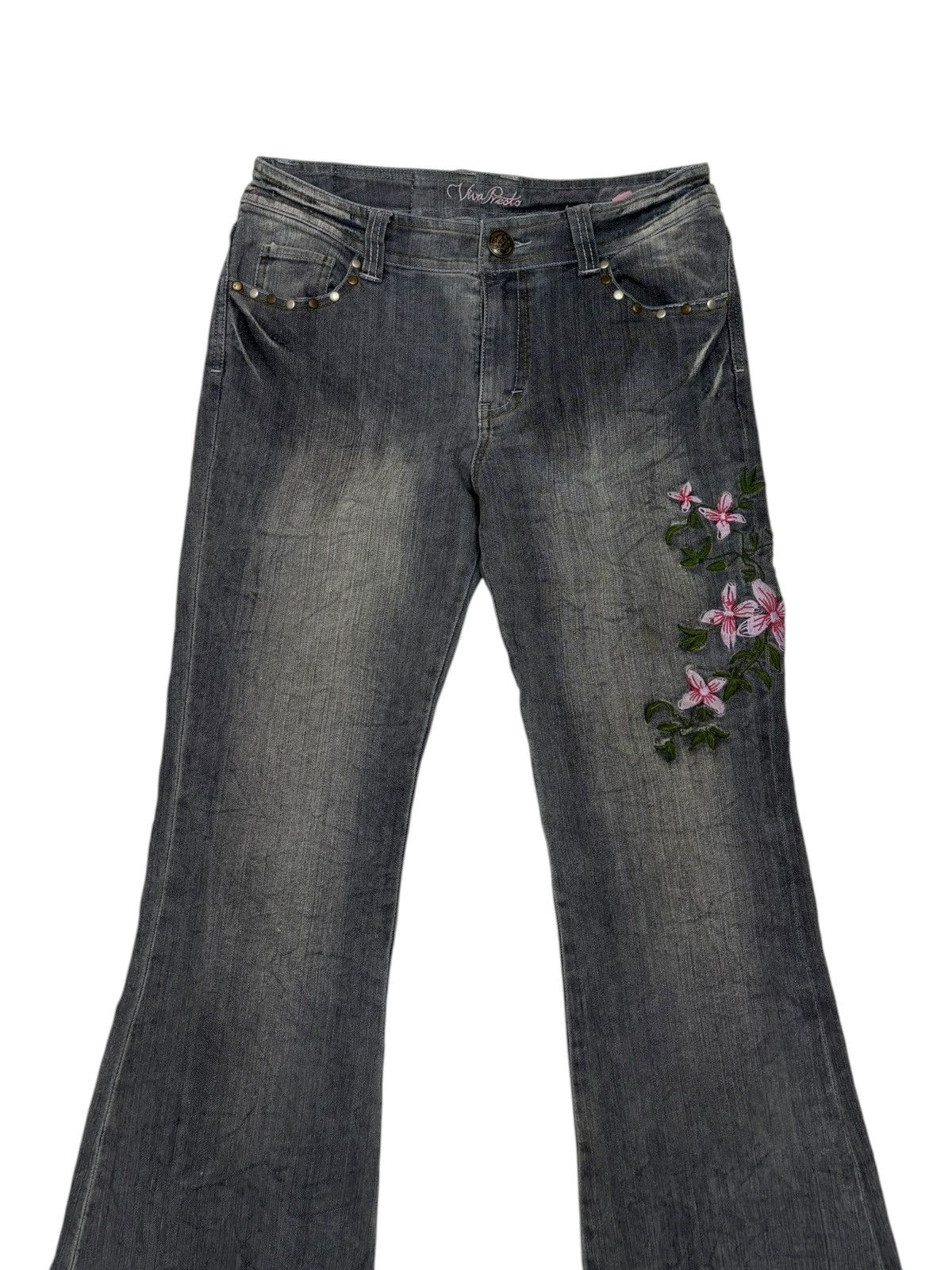 Tornado Mart Flare Jeans Viva Presto Embroidery Faded Black Bootcut Jeans Size US 28 / EU 44 - 5 Thumbnail