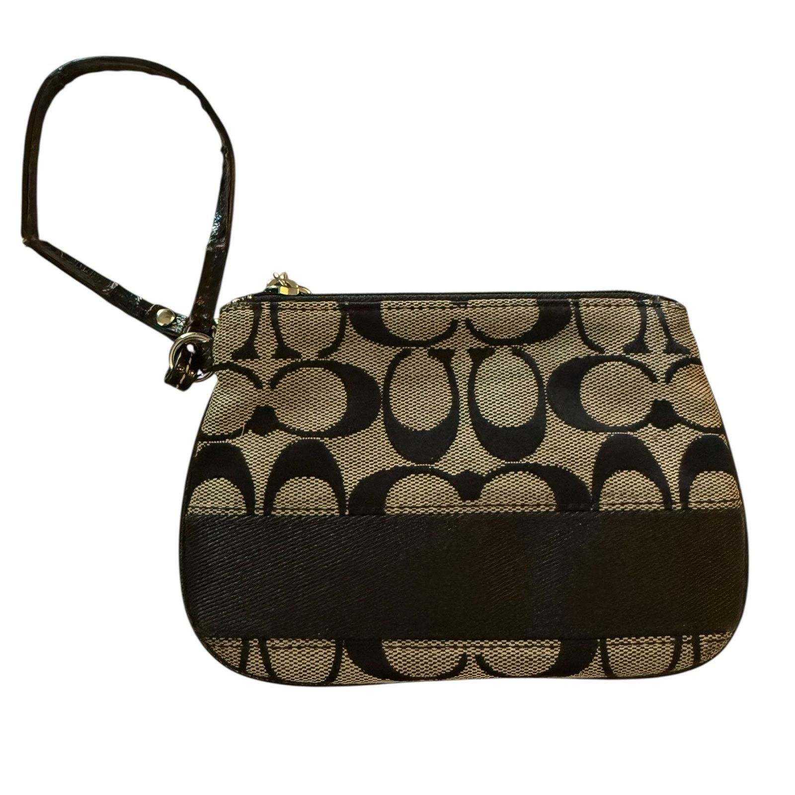 Coach Black Signature Cc Monogram Wristlet, Women's