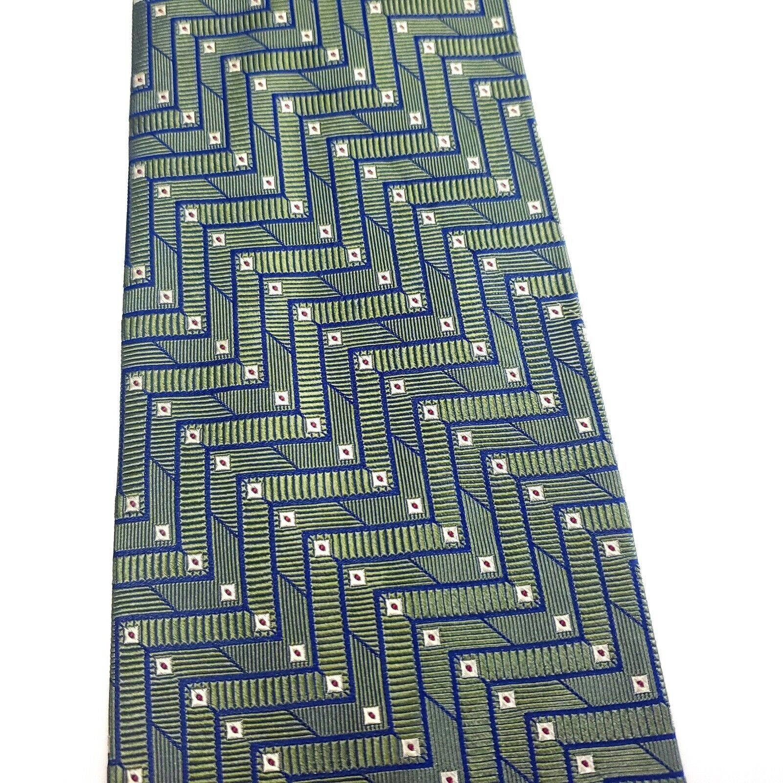 Nautica Nautica Green Silk Tie Woven Geometric Wide Size ONE SIZE - 2 Thumbnail