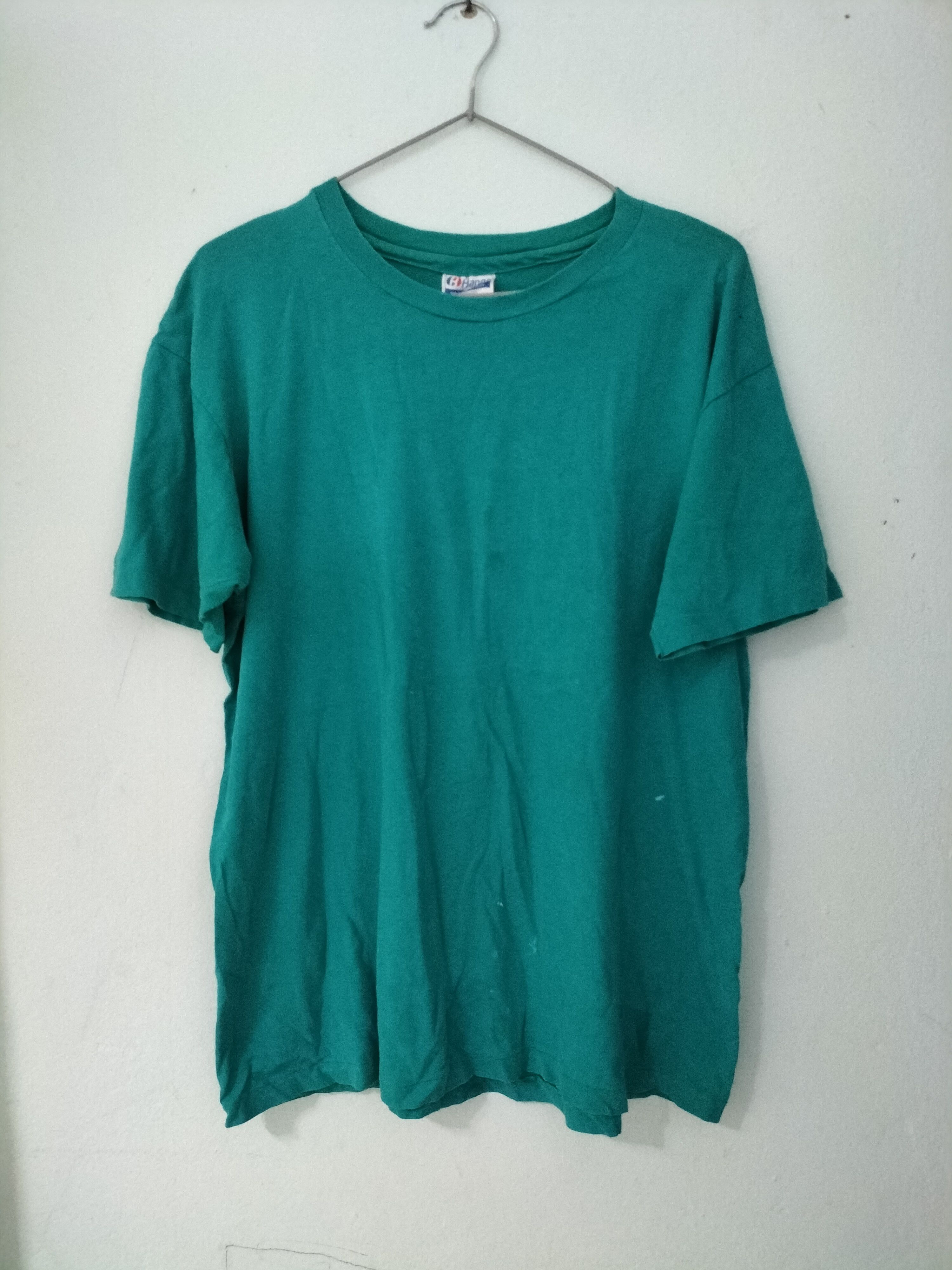 Vintage Vintage 80s Plain Tee Green Sky colour street fashion hanes Size US L / EU 52-54 / 3 - 1 Thumbnail