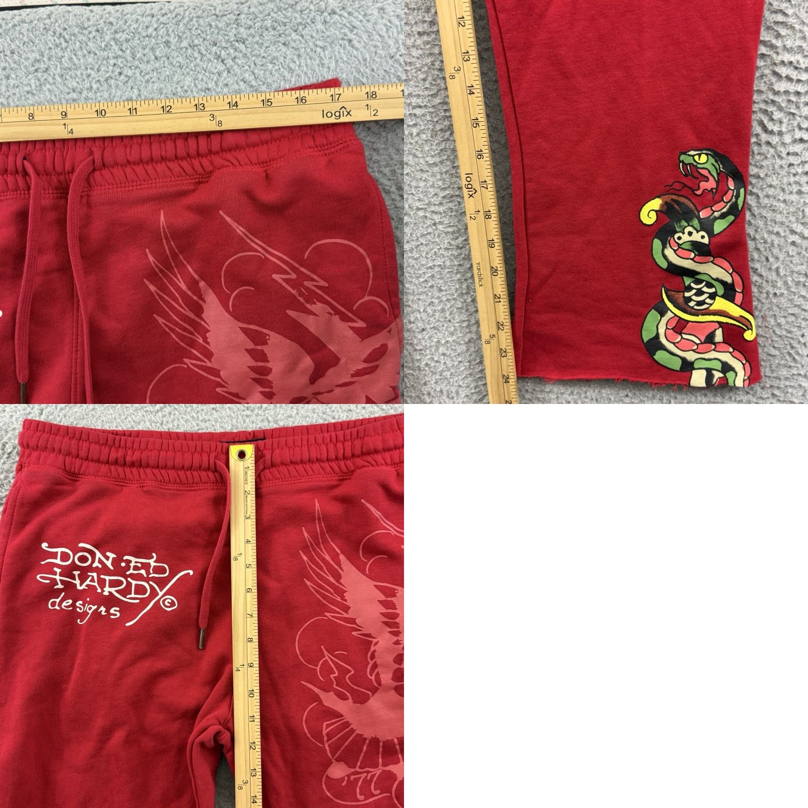 Ed Hardy Ed Hardy Sweatpants Women Large Red Wide-Leg Flare Dragon Y2K Skull Tattoo Heart Logo Pockets Vintage: No Size 36" / US 14 / IT 50 - 8 Thumbnail