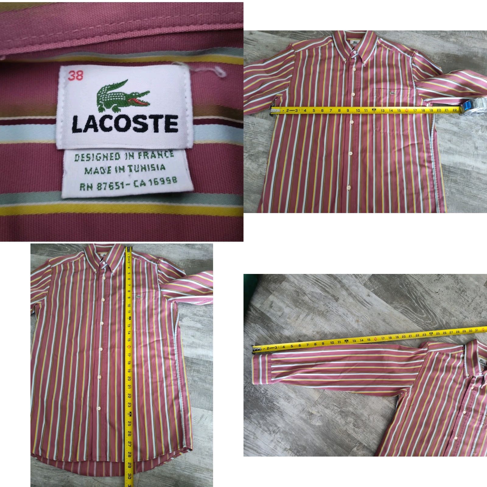 Lacoste VINTAGE Lacoste Mens Dress Shirt Button-Down Collared Long Sleeve Striped Cotton Sz 38 Alligator Logo Size 38R - 8 Thumbnail