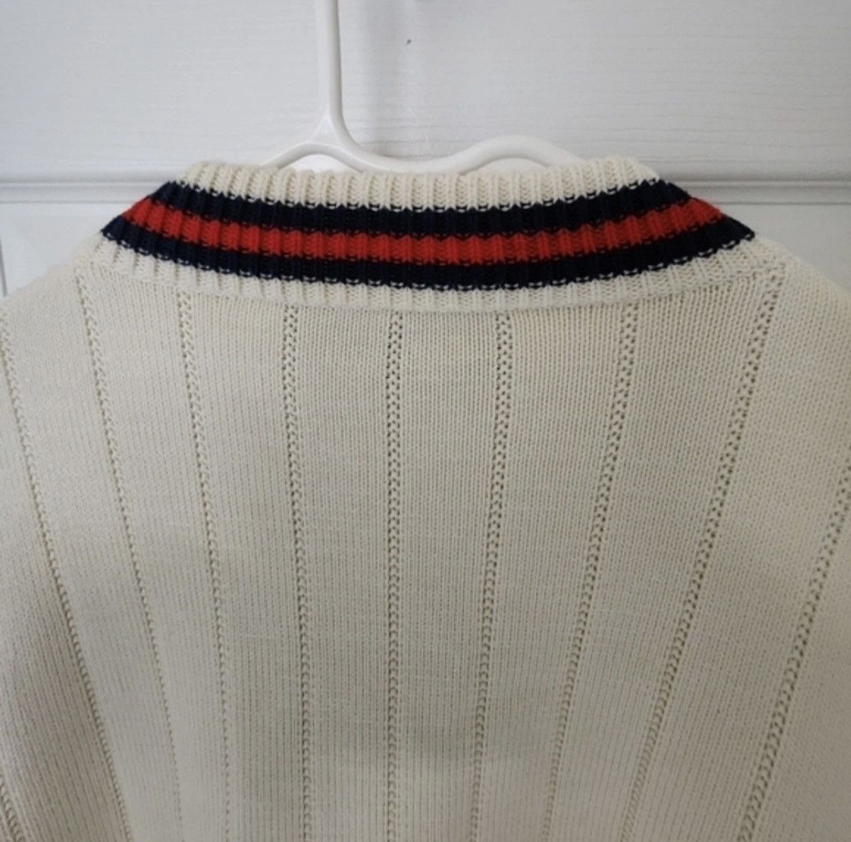 Gucci Gucci Men's Ivory Cable-Knit Cardigan XXL Stripe Trim Logo Size US XXL / EU 58 / 5 - 11 Thumbnail