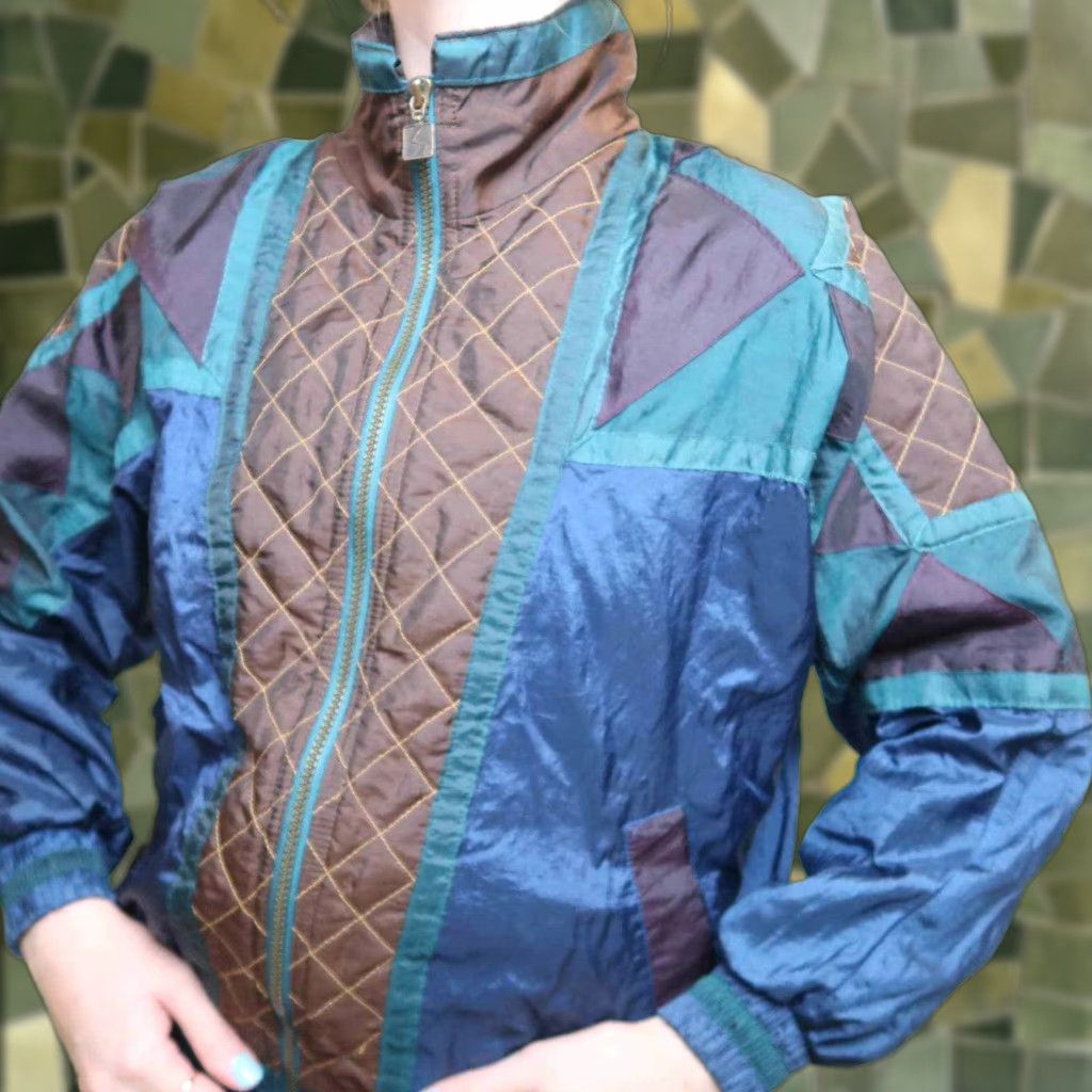 Vintage VINTAGE 90s Active Stuff Nylon Windbreaker Jacket Navy Teal Quilted Bomber M Adults Mens Womens Size M / US 6-8 / IT 42-44 - 1 Thumbnail