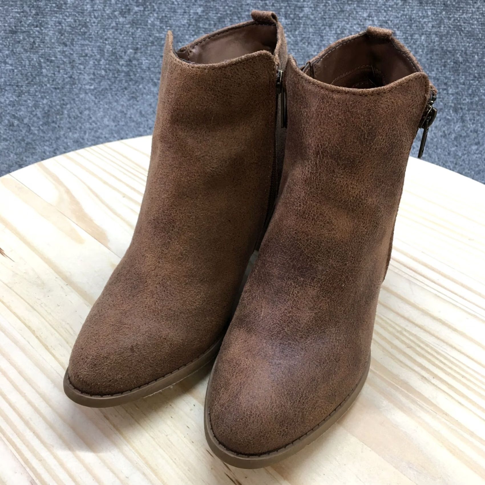 Vintage Maurices Boots Womens 7.5 M Brandy Side Zip Heels Ankle Bootie Brown Fabric Size US 8 / IT 38 - 3 Thumbnail