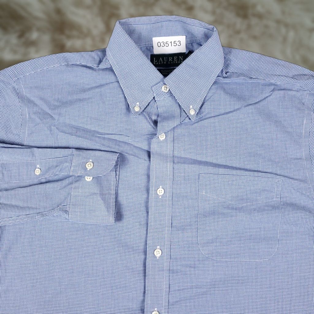 Ralph Lauren VINTAGE? No. Ralph Lauren Dress Shirt Men 16 Blue Check Button-Down Long Sleeve Cotton Classic 16 in Mens Regular Size Adult Blue Shirt Size 42R - 1 Thumbnail