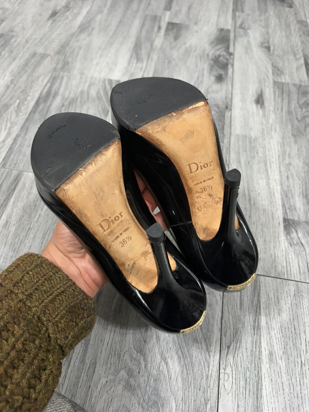 Dior DIOR Black Patent Miss Dior Peep-Toe Stiletto Pumps Size US 6.5 / IT 36.5 - 8 Thumbnail