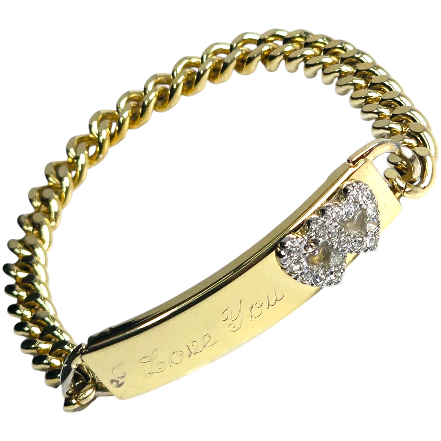 Champion JB Champion Engraved I Love You Cz Double Heart ID Bracelet Size ONE SIZE - 1 Thumbnail