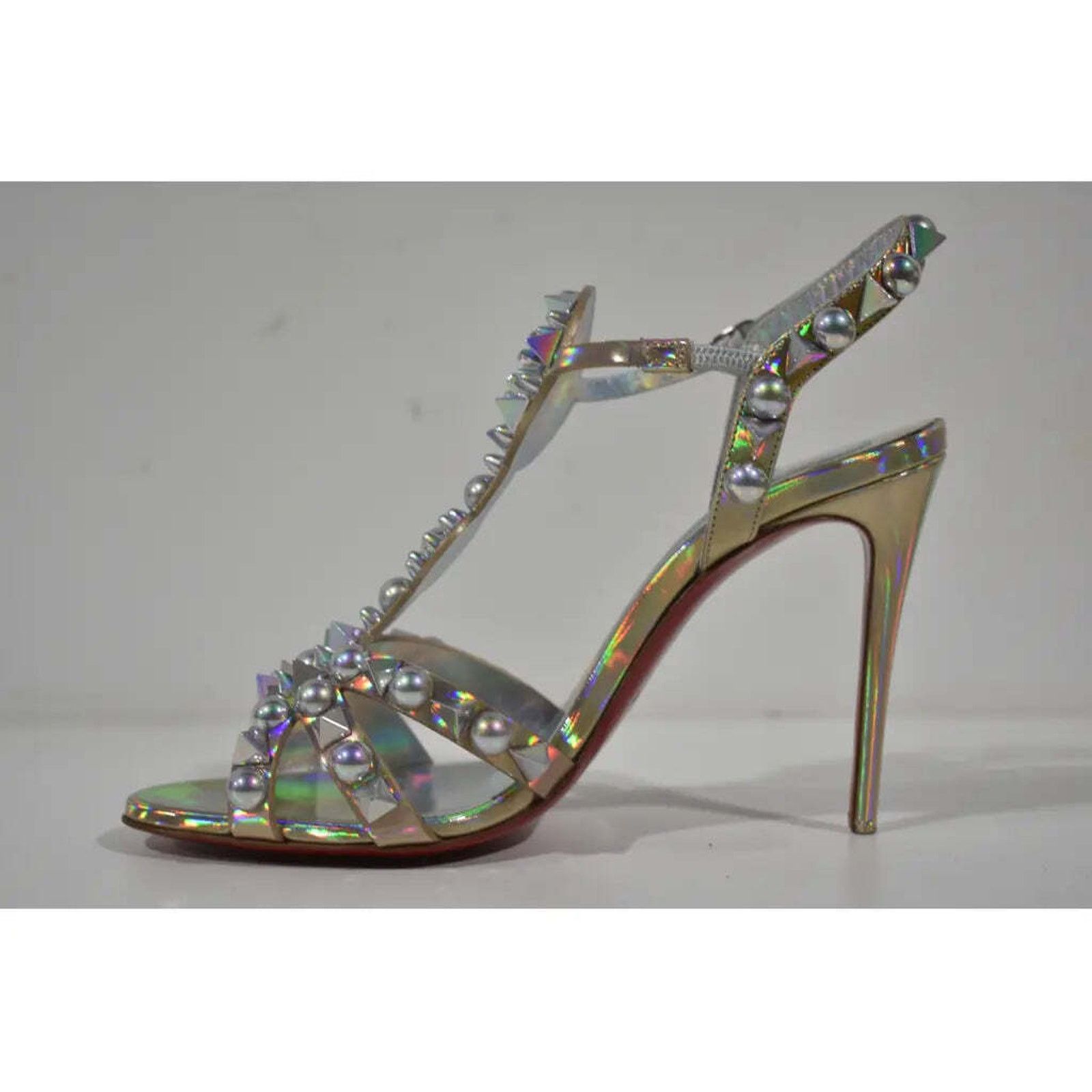Christian Louboutin Goldora 100 Gold AB Spike Ankle Strap Sandal Heel Pump 36.5 Size US 6.5 / IT 36.5 - 8 Thumbnail