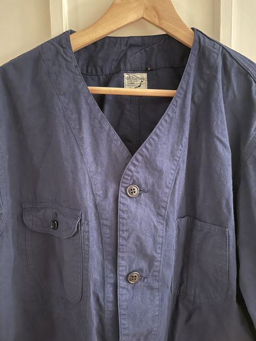 Orslow Orslow navy workwear collarless railroad jacket | Grailed