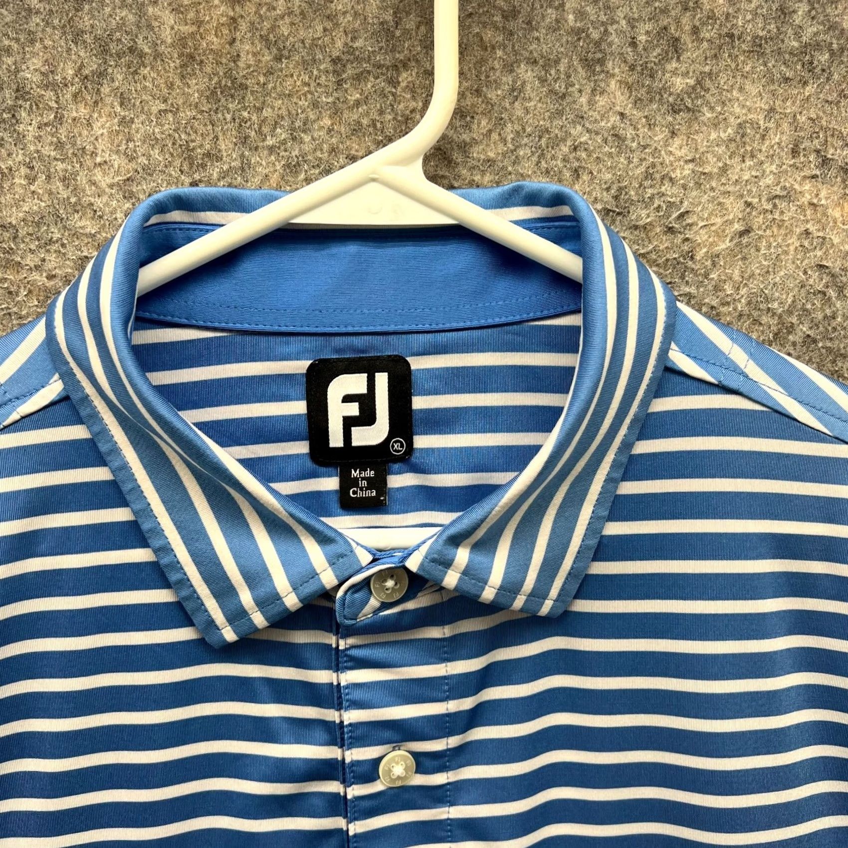 Footjoy FootJoy Polo Shirt Mens XL Blue White Stripes Golf Performance Short Sleeve Button Collar Tailored Regular Fit Size US XL / EU 56 / 4 - 4 Thumbnail