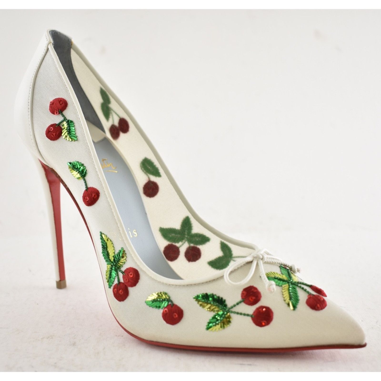 Christian Louboutin Christian Louboutin Cherrypump Latte White Organza Red 39.5 Size US 9.5 / IT 39.5 - 6 Thumbnail