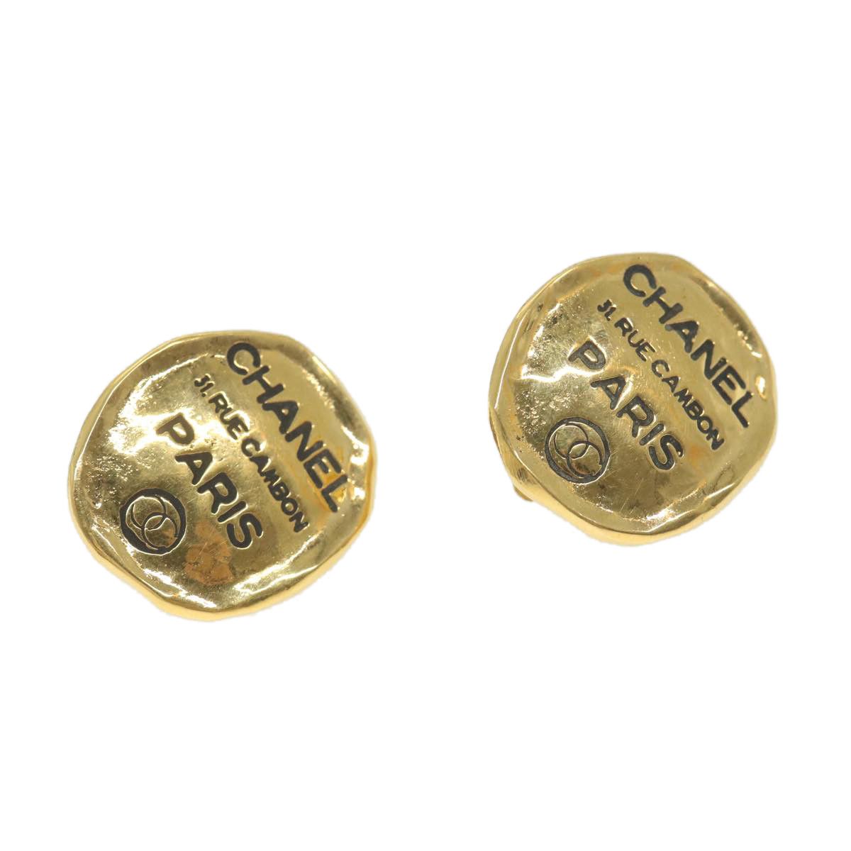 image of Chanel Cambon Earring Metal Gold Tone Cc Auth Bs9649, Women's