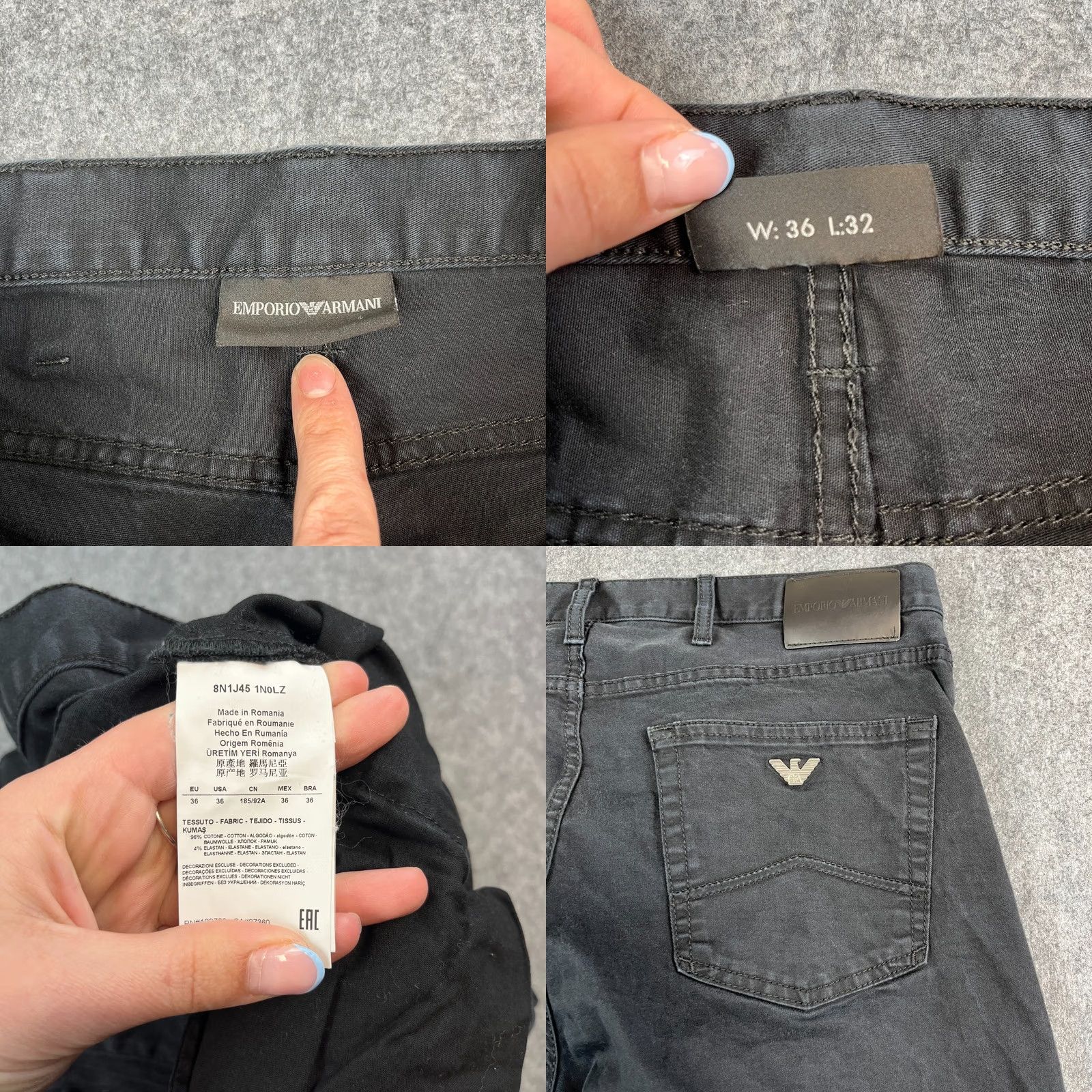 Emporio Armani Emporio Armani Jeans Tapered Mens 36 32 Lightweight Charcoal Grey 5-Pocket Denim Regular Rise Mid Grey Jeans Mens Size US 36 / EU 52 - 8 Thumbnail