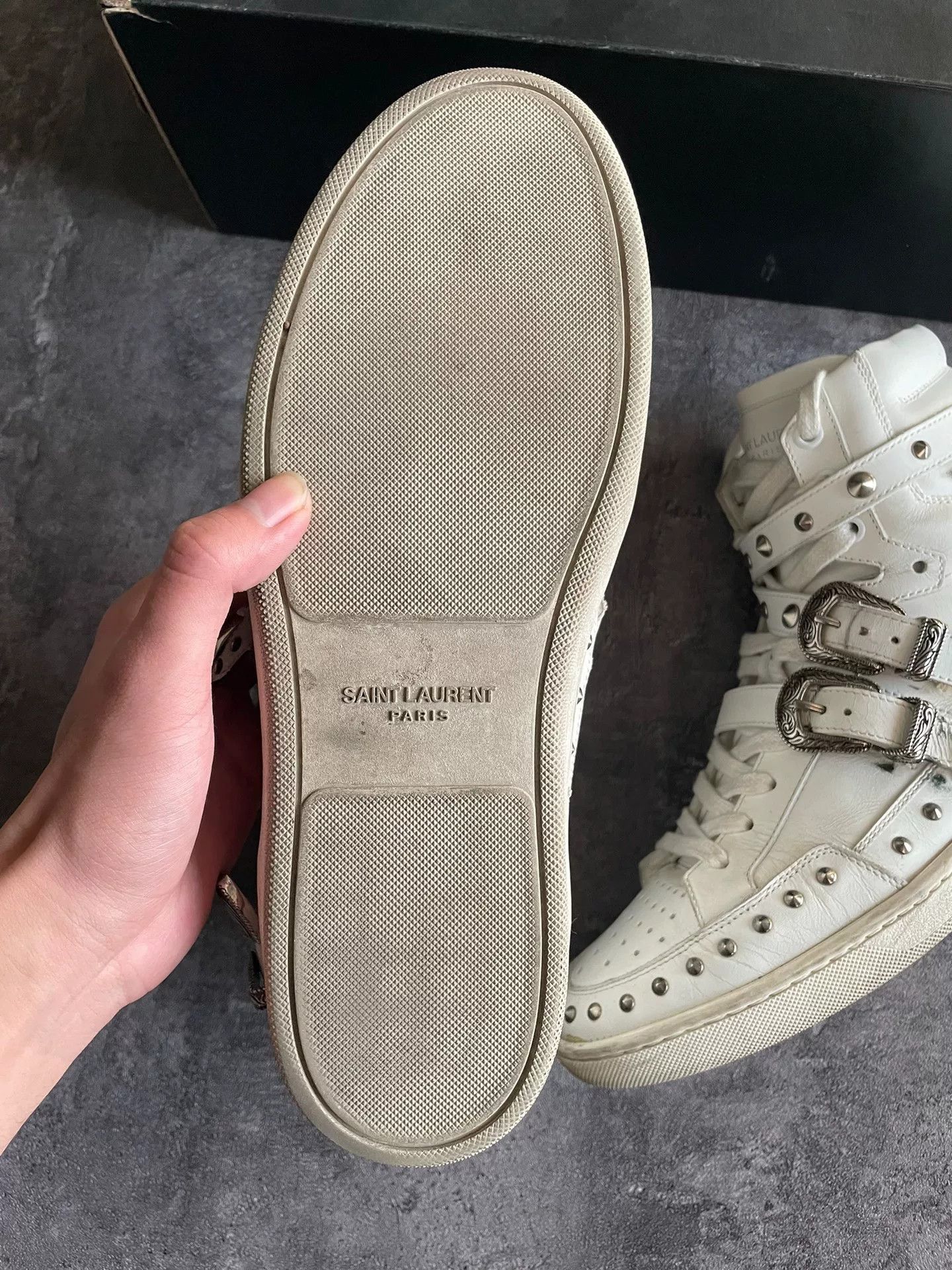 Saint Laurent Paris Saint Laurent White Studded High-Top Sneakers. Size US 7 / EU 40 - 6 Thumbnail