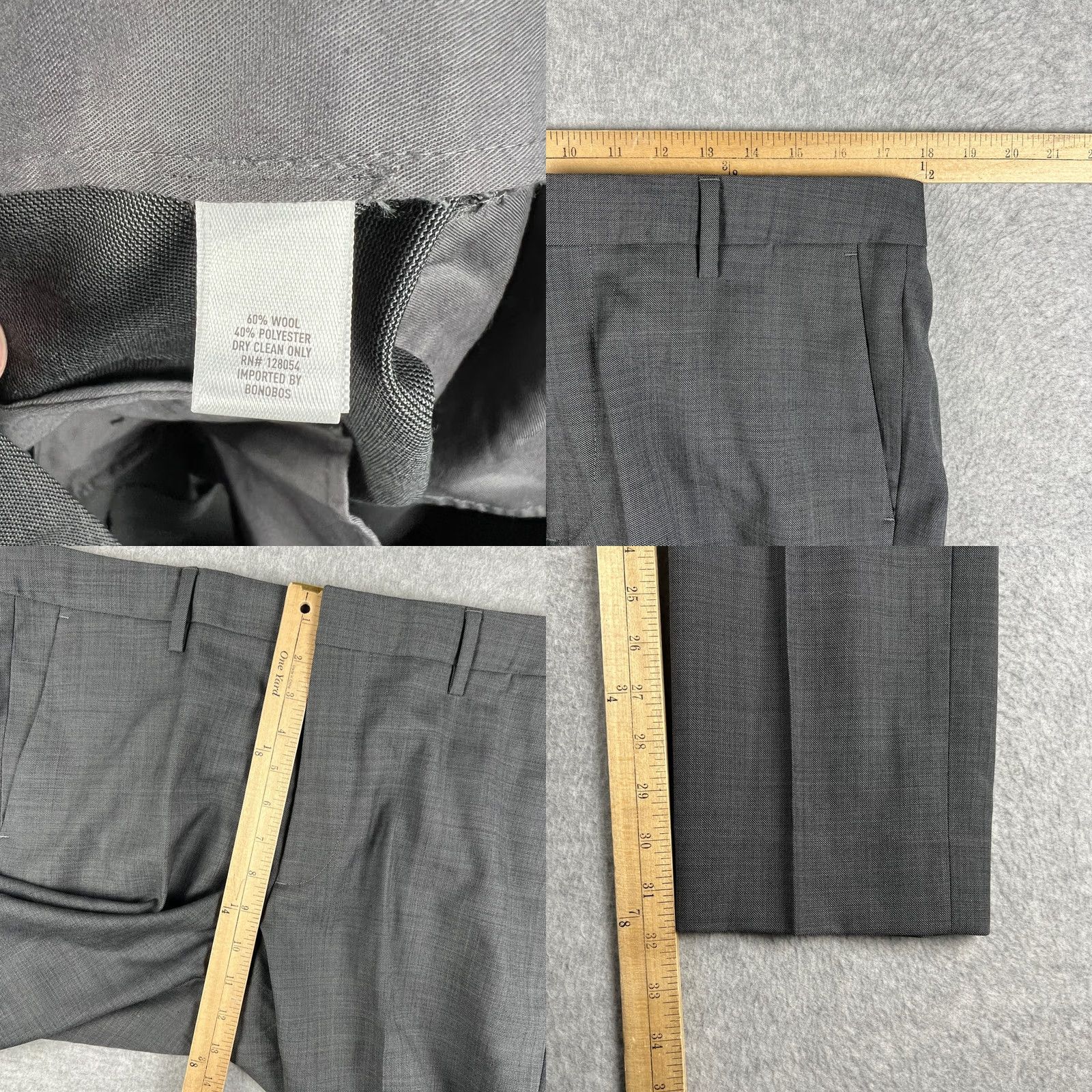 Bonobos Bonobos Wool Suit Set Blazer Coat Pants 42S Mens 34x32 Grey Standard Fit 2 Piece Suit Wedding Business Workwear Mens Size 42R - 10 Thumbnail