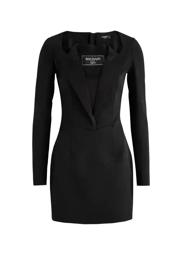 Balmain o1s1wg110526 Jacket-Effect Layered Wool Mini Dress in Black Size XL / US 12-14 / IT 48-50 - 1 Thumbnail