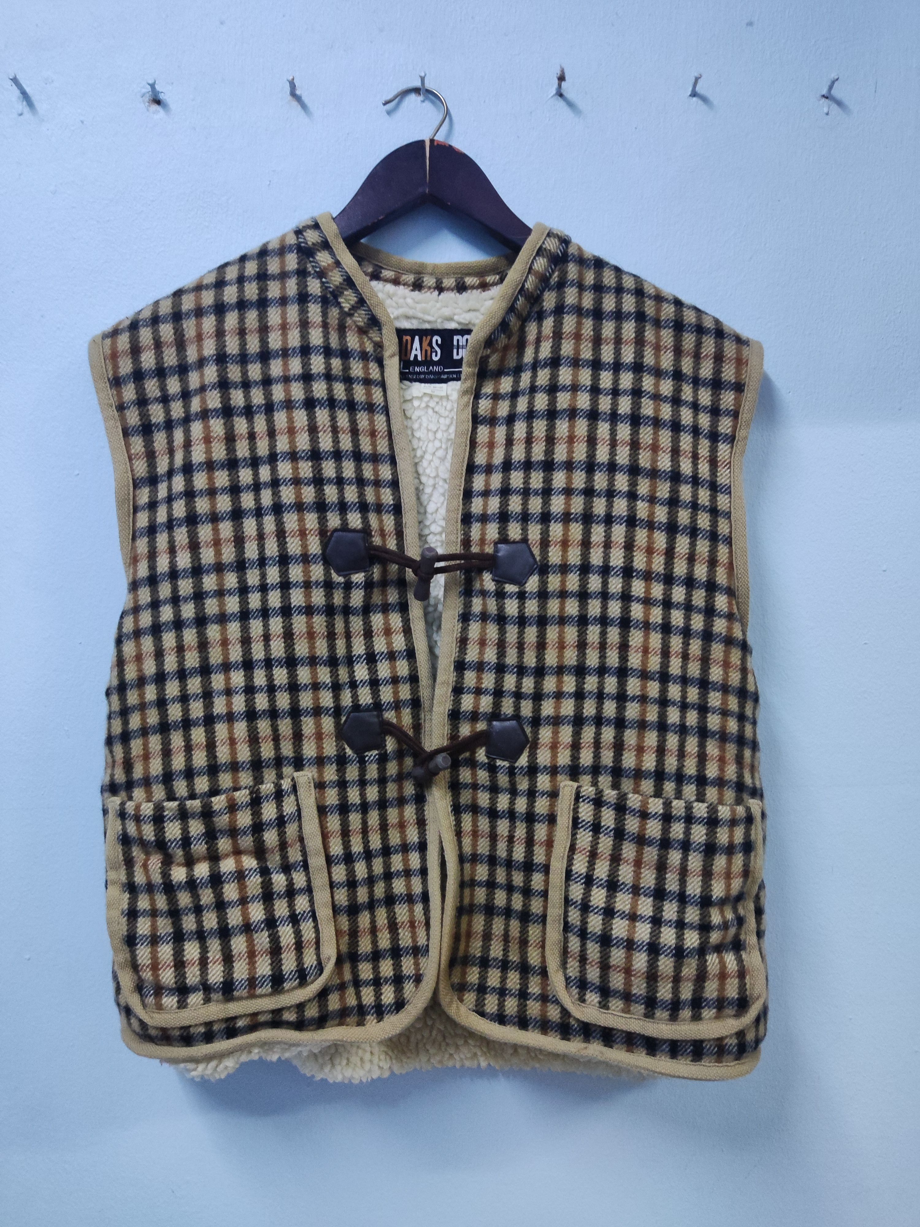 DAKS Vintage Daks Brown Check Sherpa Vest Size US M / EU 48-50 / 2 - 1 Thumbnail