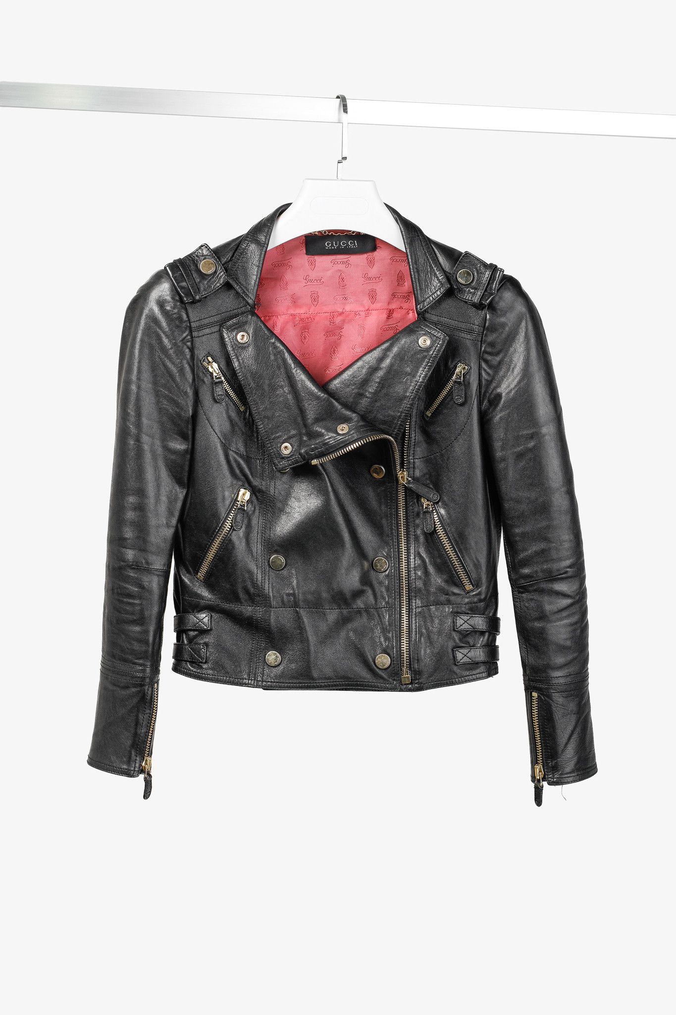 Gucci Gucci Black Leather Double-Breasted Moto Jacket Size M / US 6-8 / IT 42-44 - 1 Thumbnail