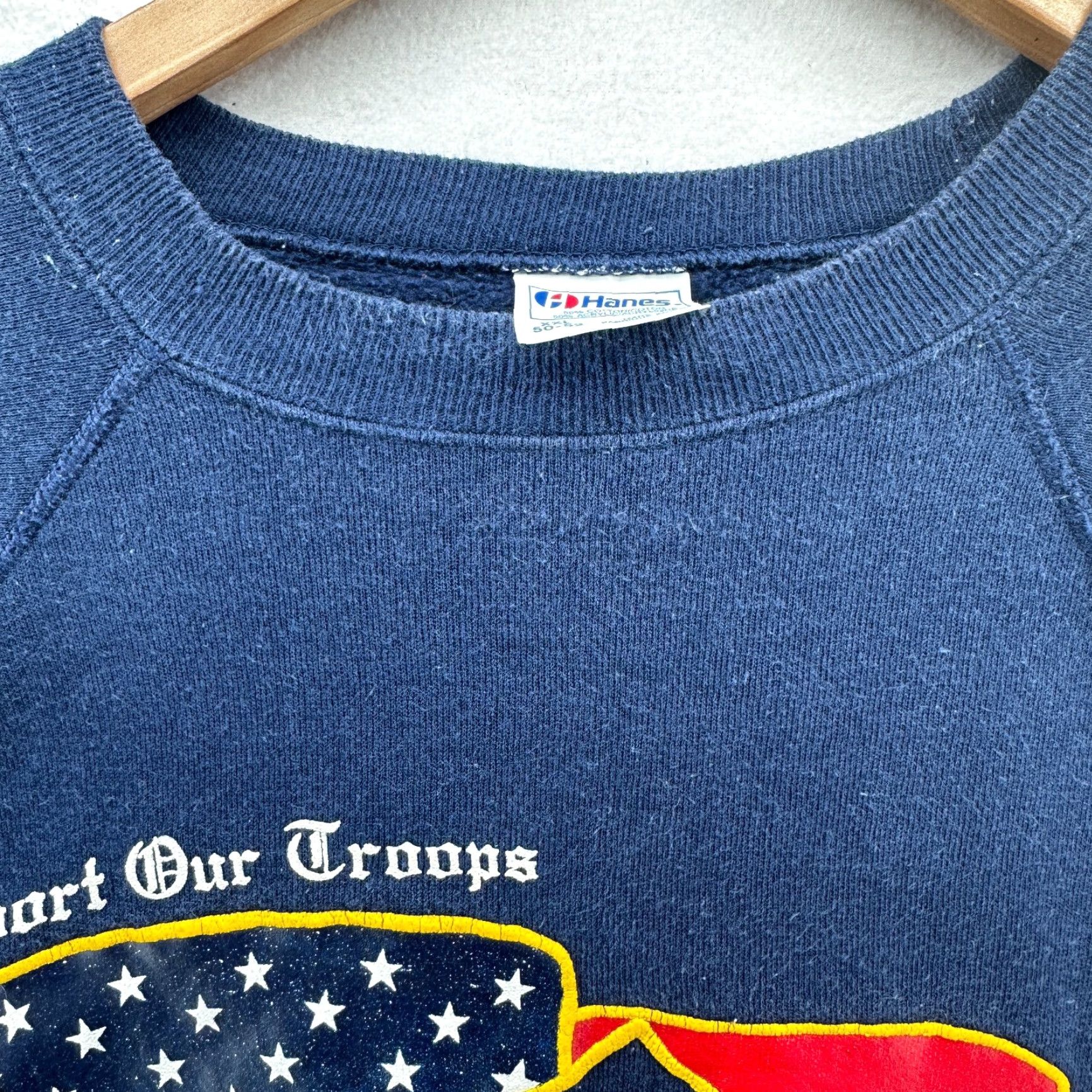 Hanes VINTAGE Hanes Sweatshirt Blue Mens 2XL Operation Desert Storm Support Our Troops Crew Neck Long Sleeve Pullover Graphic Print 90s Mens Size US XXL / EU 58 / 5 - 4 Thumbnail
