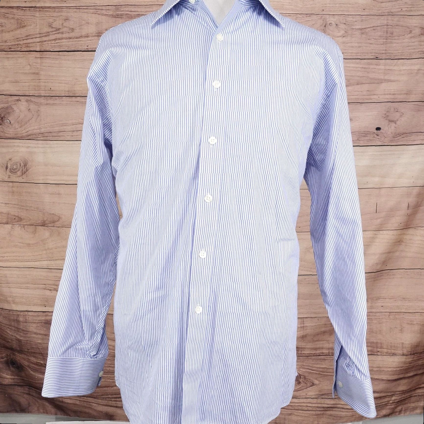 Michael Kors Michael Kors Dress Shirt Mens XL 17.5 34/35 Blue Stripe Cotton Regular Fit Size 46R - 3 Thumbnail