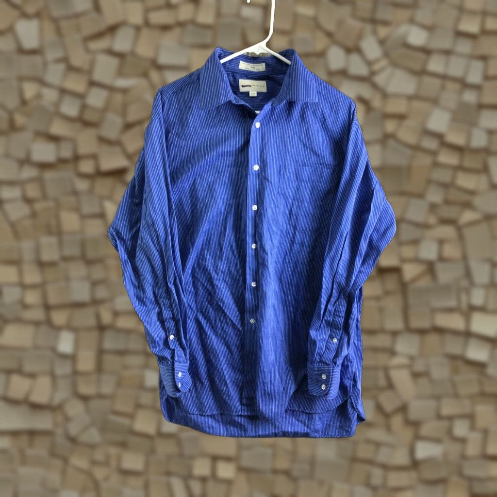 Nordstrom Nordstrom Shirt Mens 16 34 Blue Striped Long Sleeve Spread Collar Button-Up NORDSTROM Regular Polyester Cardigan? Size US L / EU 52-54 / 3 - 1 Thumbnail