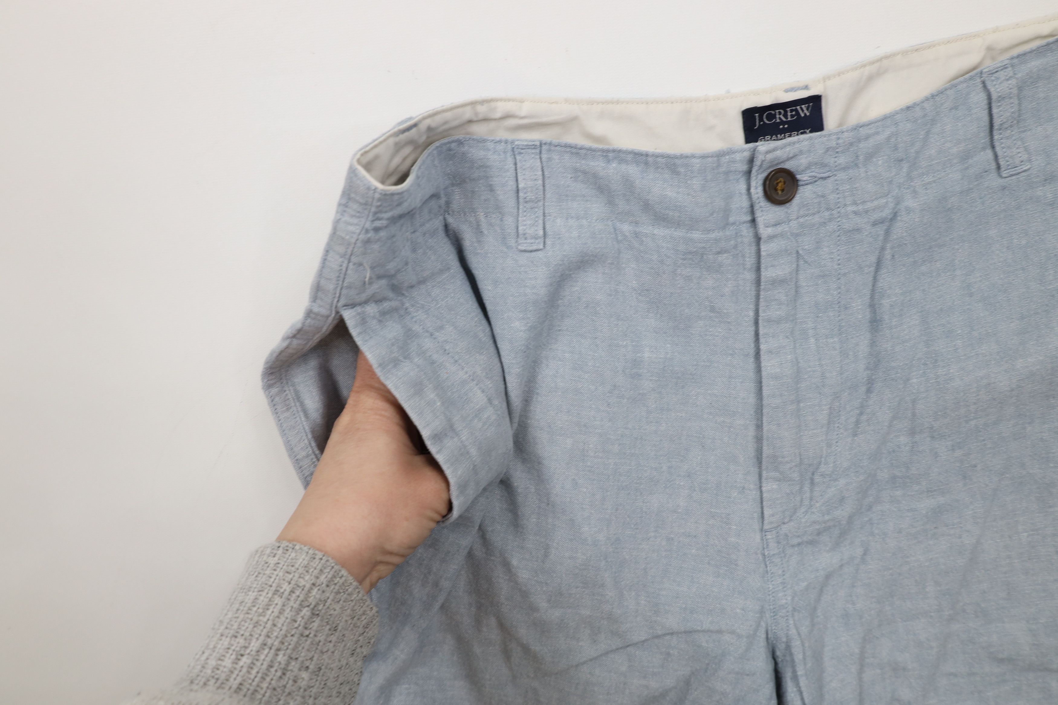 J.Crew × Vintage J Crew Gramercy Above Knee Linen Blend Chambray Shorts Blue Size US 38 / EU 54 - 7 Thumbnail