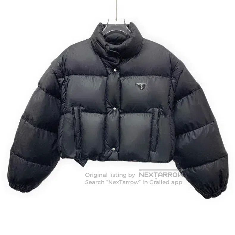 Prada Prada 21 black logo triangle stand-up collar down jacket Size XXS / US 00 / IT 34 - 1 Thumbnail