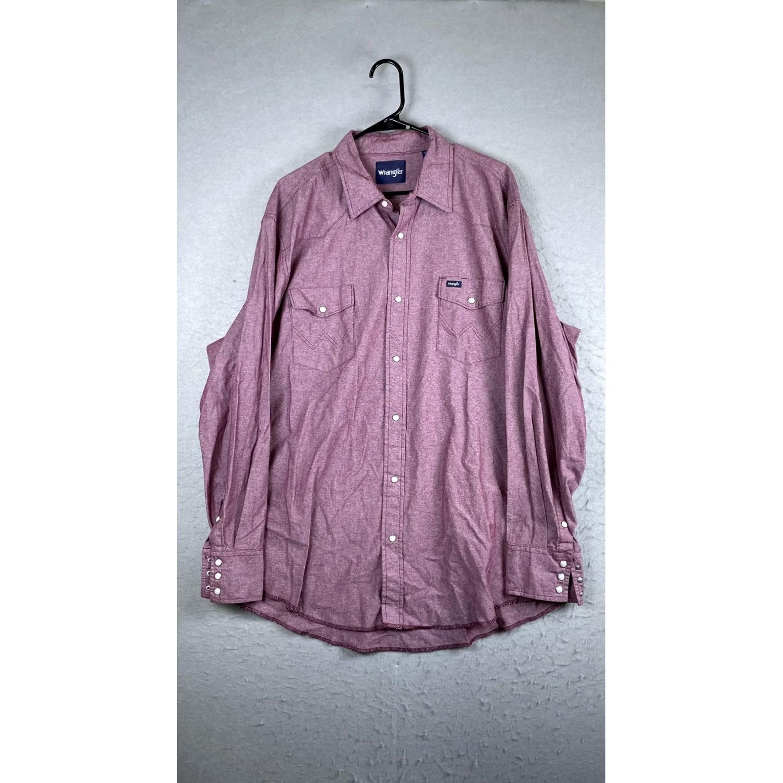 Wrangler Wrangler Shirt Mens Big 2XLT Red Solid Long Sleeve Pearl Snap Western Chambray Size US XXL / EU 58 / 5 - 2 Thumbnail