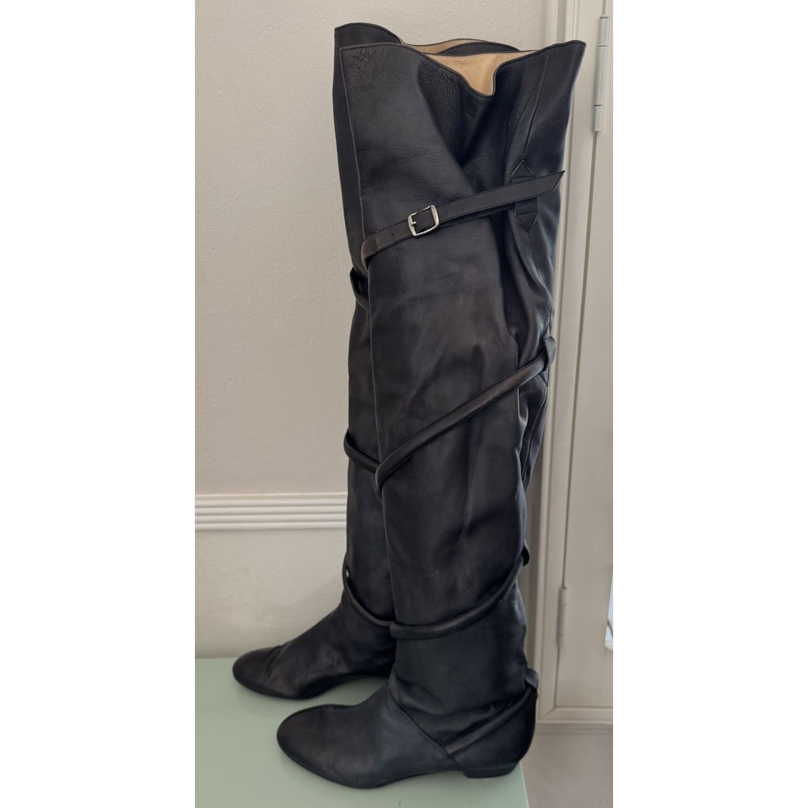 Tokio Kumagai RARE 1980s TOKIO KUMAGAI Black Over The Knee Boots Sz 37.5 Size US 7 / IT 37 - 3 Thumbnail