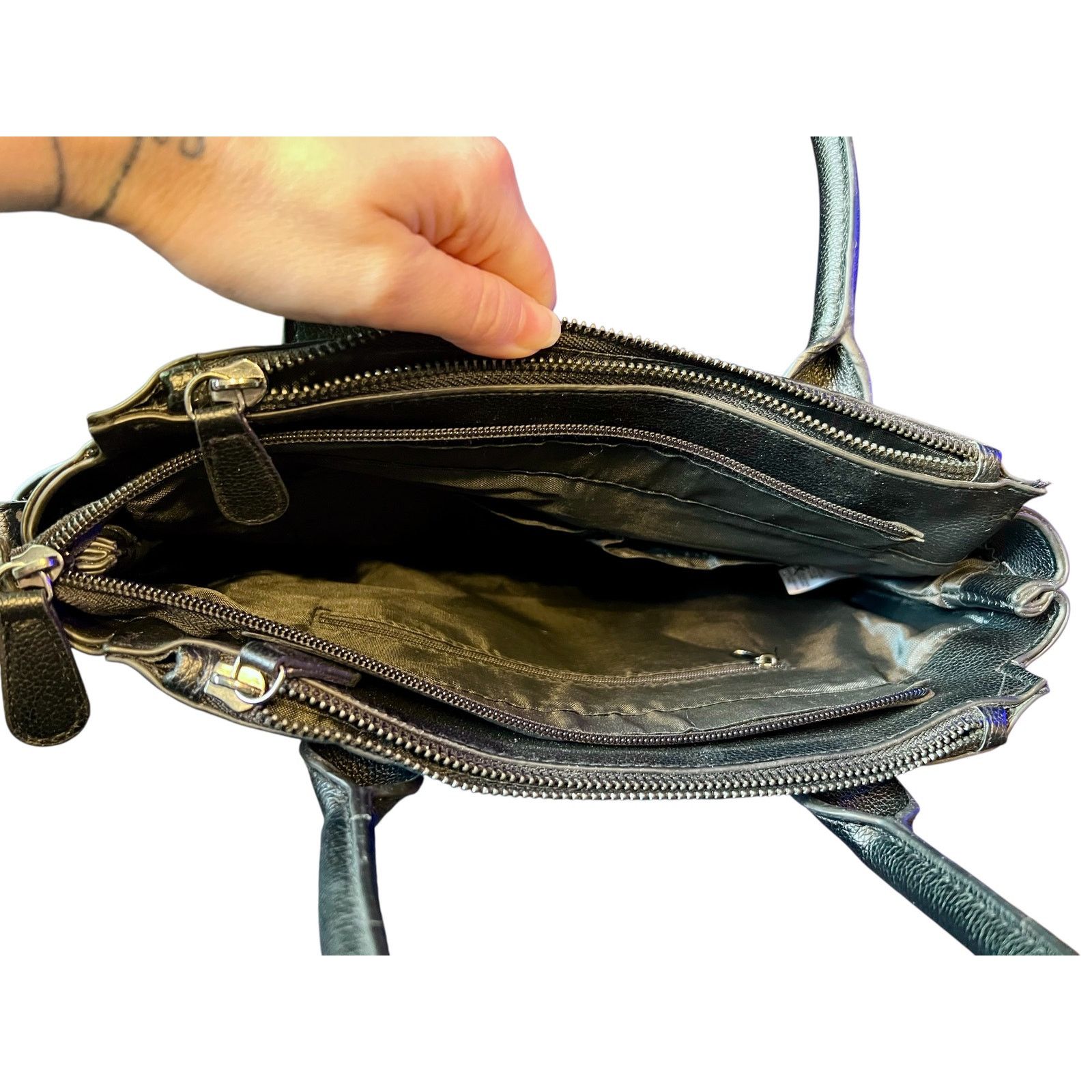 Vintage Structured Black Satchel Purse-Faux Leather-Classic Handbag Size ONE SIZE - 4 Thumbnail