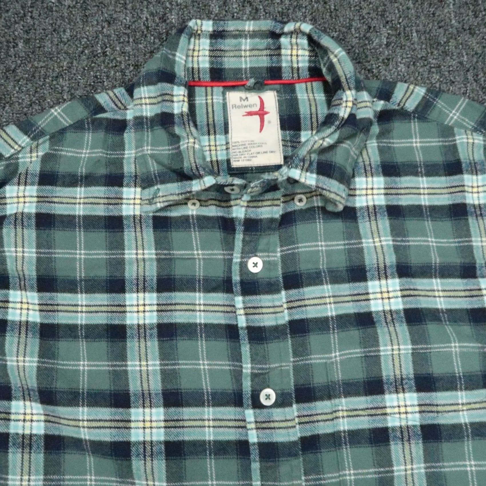 Relwen Relwen Shirt Mens M Green Blue Plaid Flannel Long Sleeve Button-Up Pocketed Size US M / EU 48-50 / 2 - 2 Thumbnail