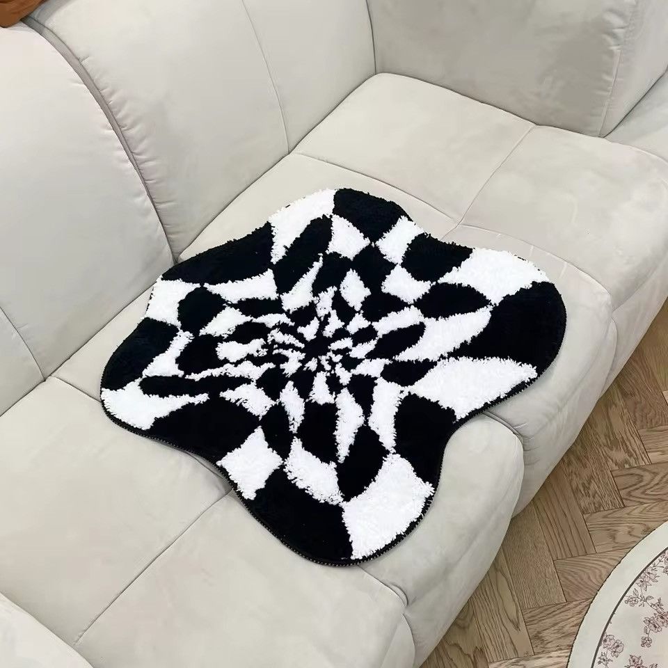 Vintage Abstract 3D Illusion Checkered Cloud Shape Tufted Rug Size ONE SIZE - 4 Thumbnail
