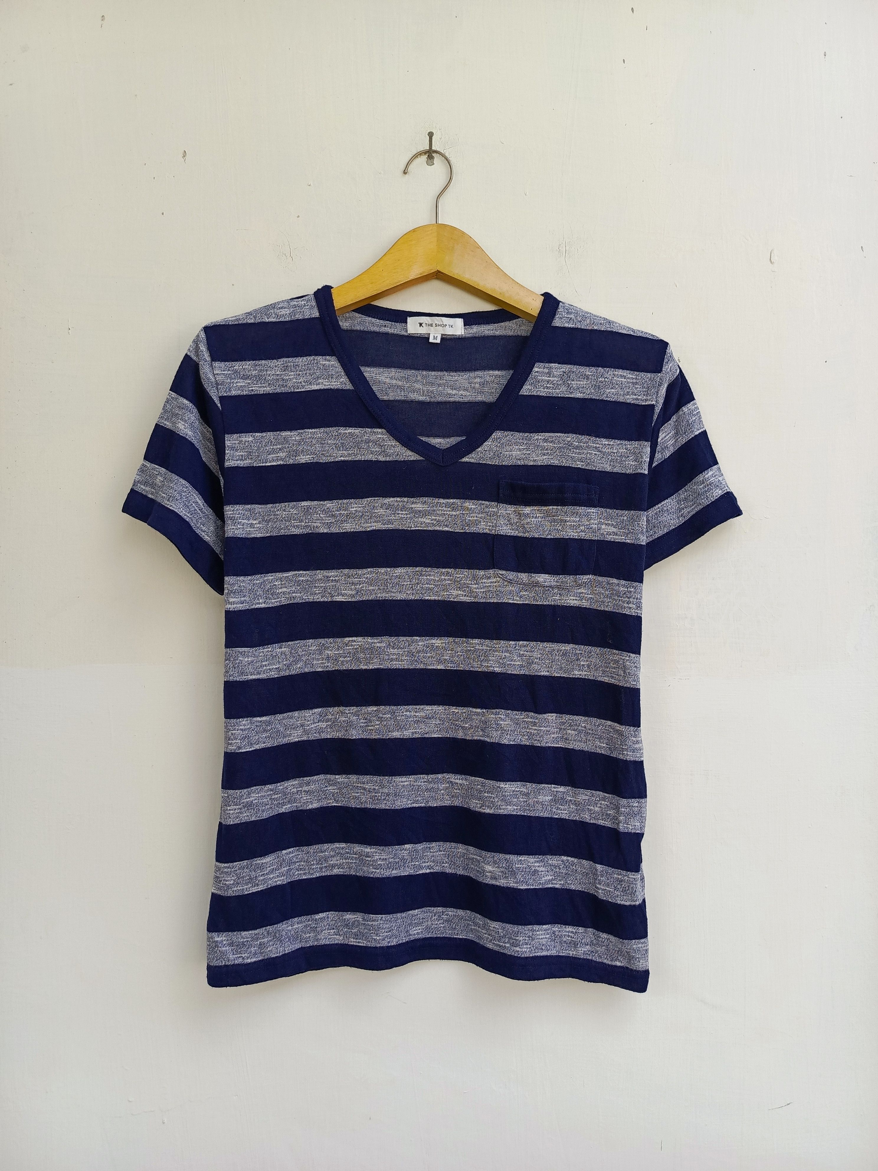 Japanese Brand The Shop TK Takeo Kikuchi Striped V-Neck Pocket Tee Size US M / EU 48-50 / 2 - 1 Thumbnail