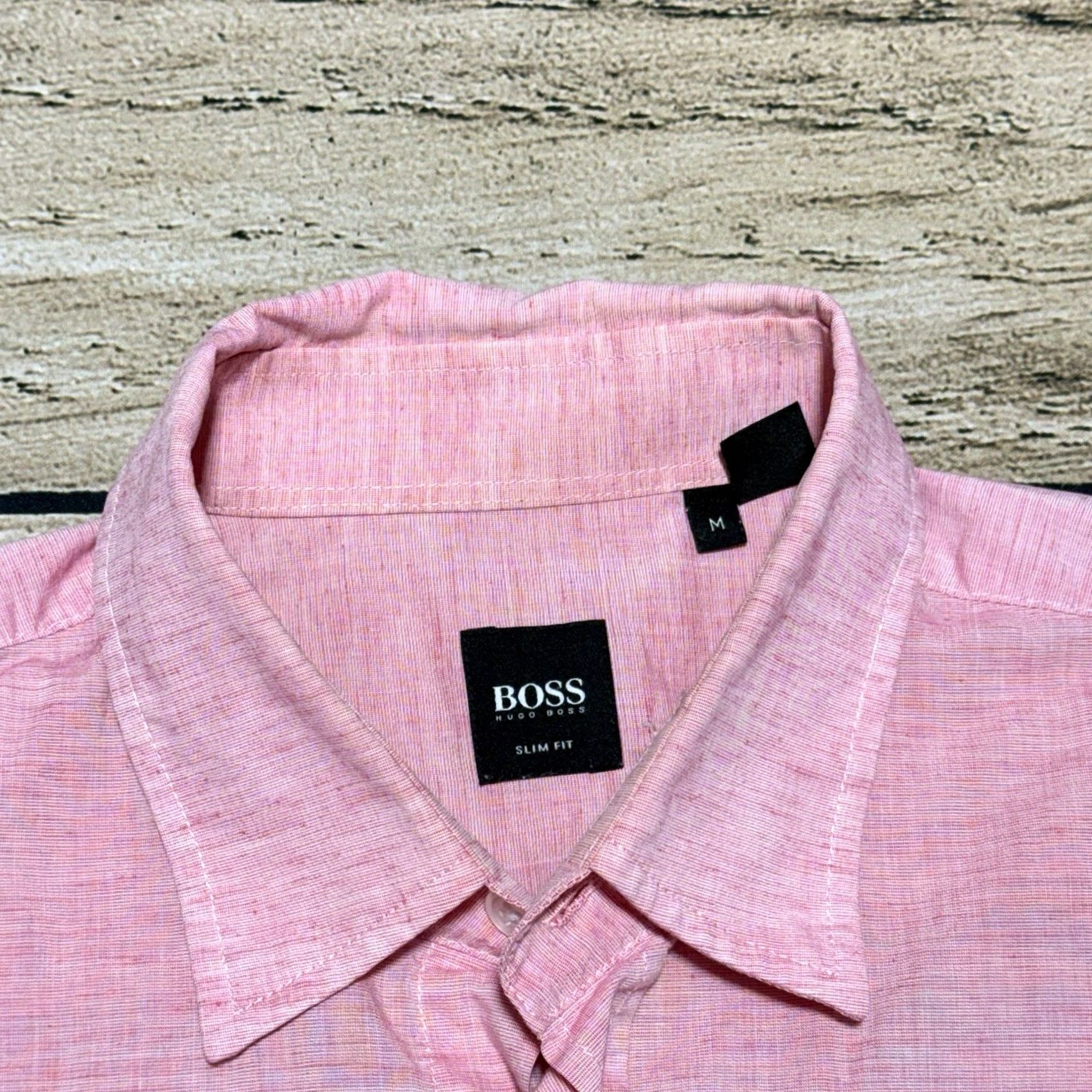Hugo Boss HUGO BOSS Shirt Mens M Pink Slim Button-Up Collared Pocket Lightweight Cotton Linen Pockets Slim Size US M / EU 48-50 / 2 - 3 Thumbnail
