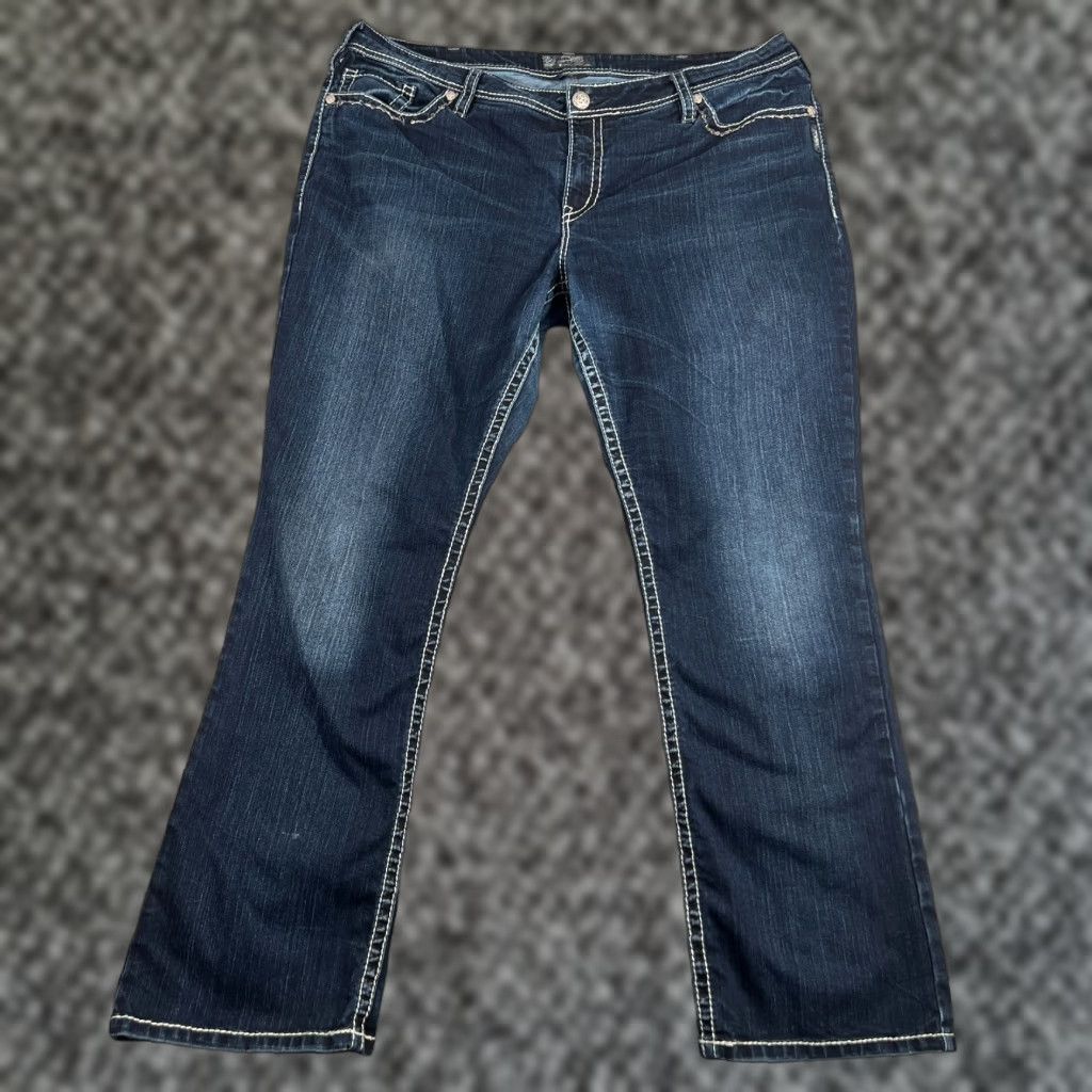 Silver Jeans Co. Silver Jeans Women's Jeans 24 Bootcut Denim Blue Natsuki Flap Thick Stitch Regular Fit Pockets Embroidered Cotton Blend Size 42" / US 20 - 1 Thumbnail