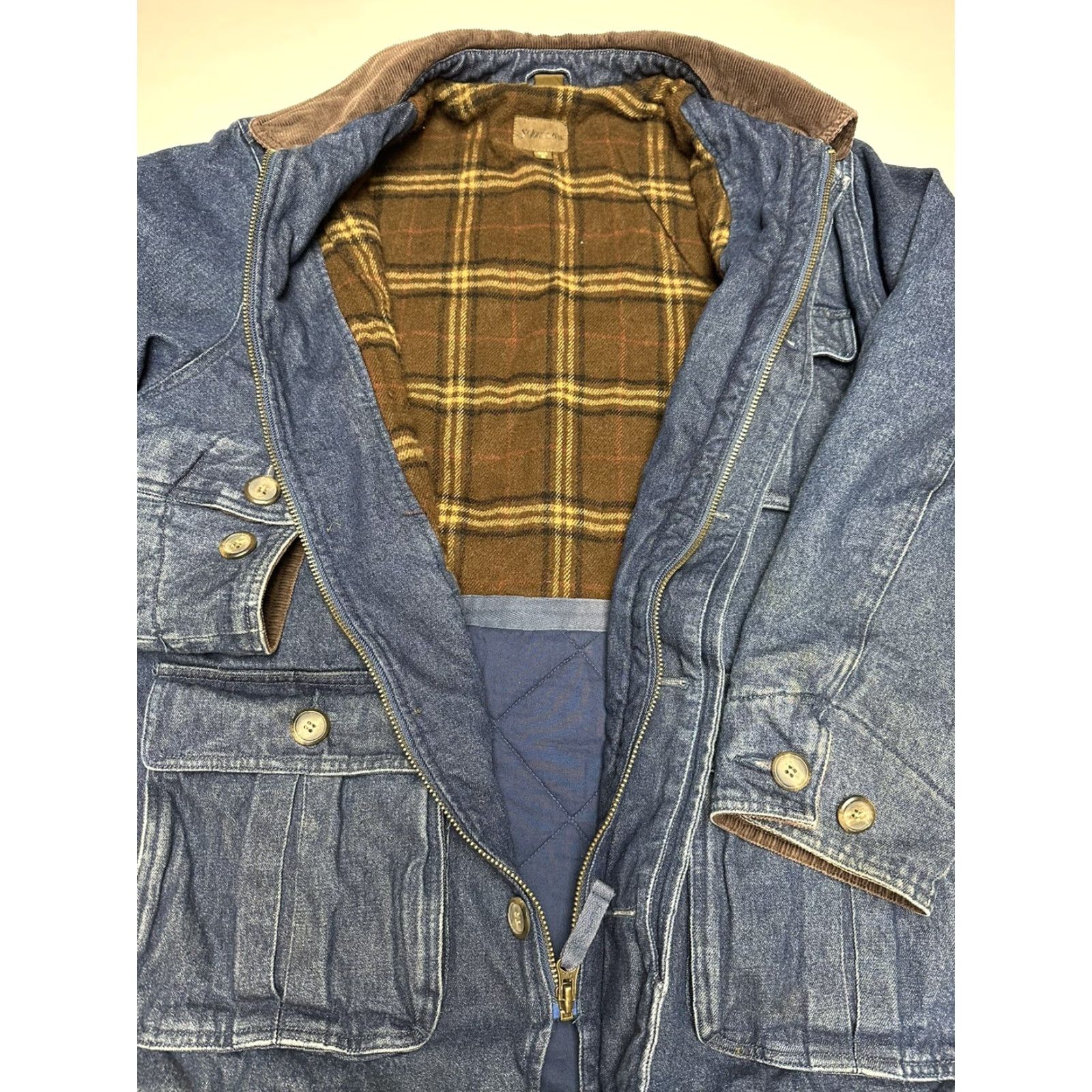 Vintage VINTAGE St Johns Bay Denim Over Coat Mens M Flannel Lined Corduroy Collar Coat Mens Medium Blue Denim Overcoat Size US M / EU 48-50 / 2 - 7 Thumbnail