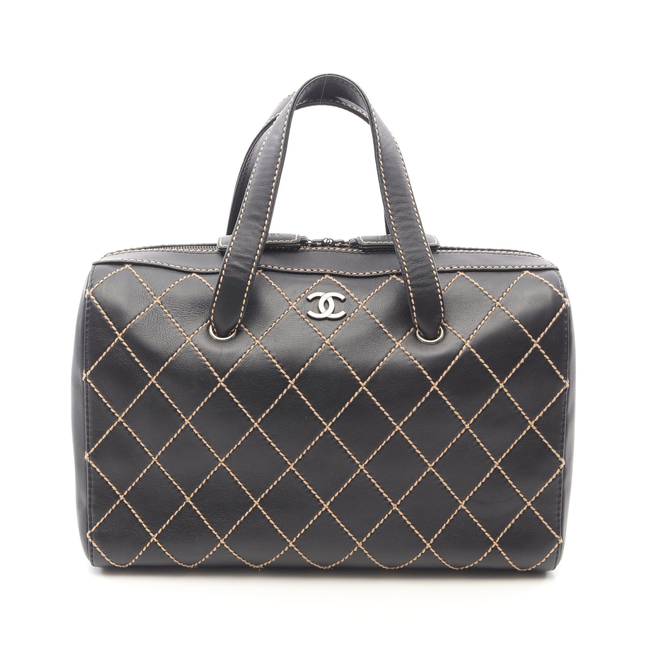Chanel Chanel Wild Stitch Handbag Mini Boston Bag Leather Black Gold Hardware Size ONE SIZE - 1 Thumbnail