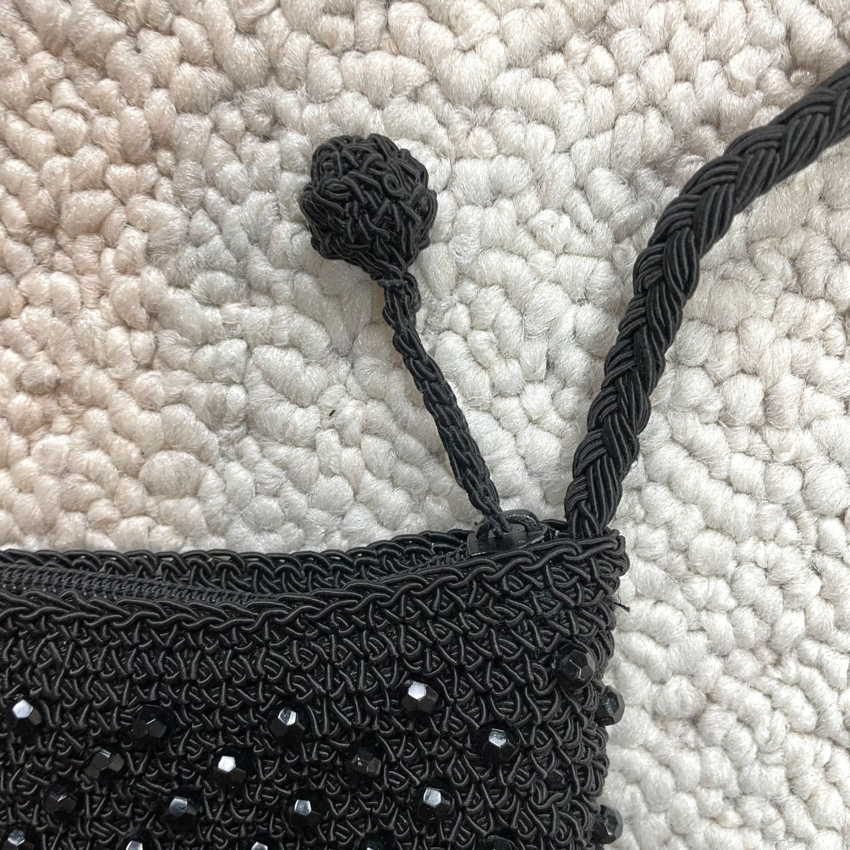 Vintage Unbranded Small Pouch Bag Shoulder Strap Black Zip Pocket Satin Knit Elastolefin Rhinestones Bag Size ONE SIZE - 3 Thumbnail
