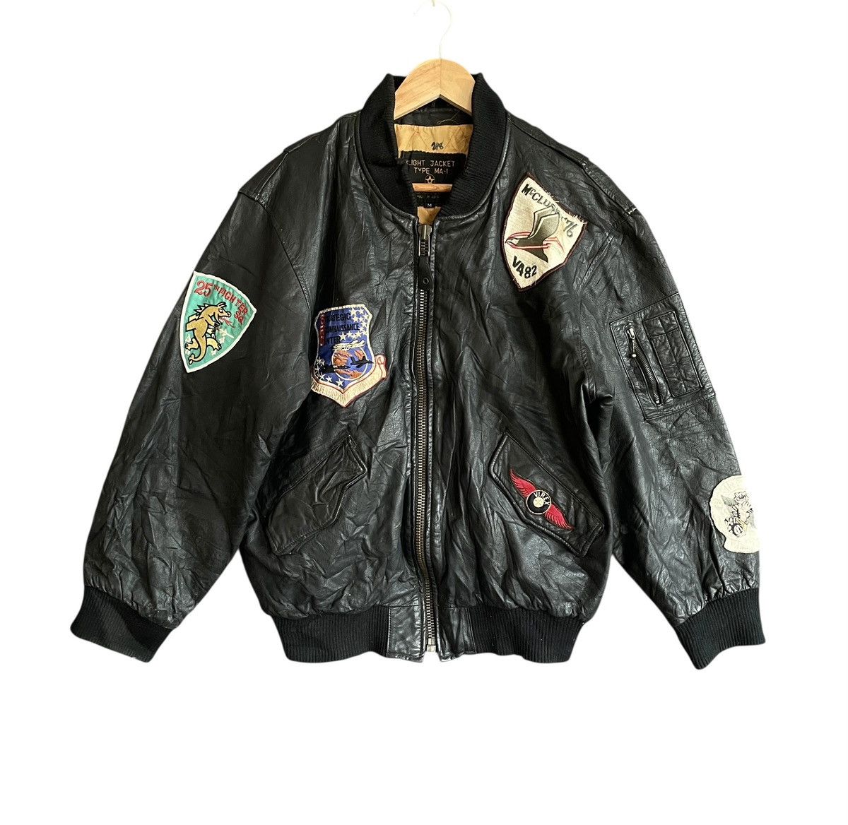 Avirex Avirex Leather Ma-1 Flying Sharks Goat Leather Black | Grailed