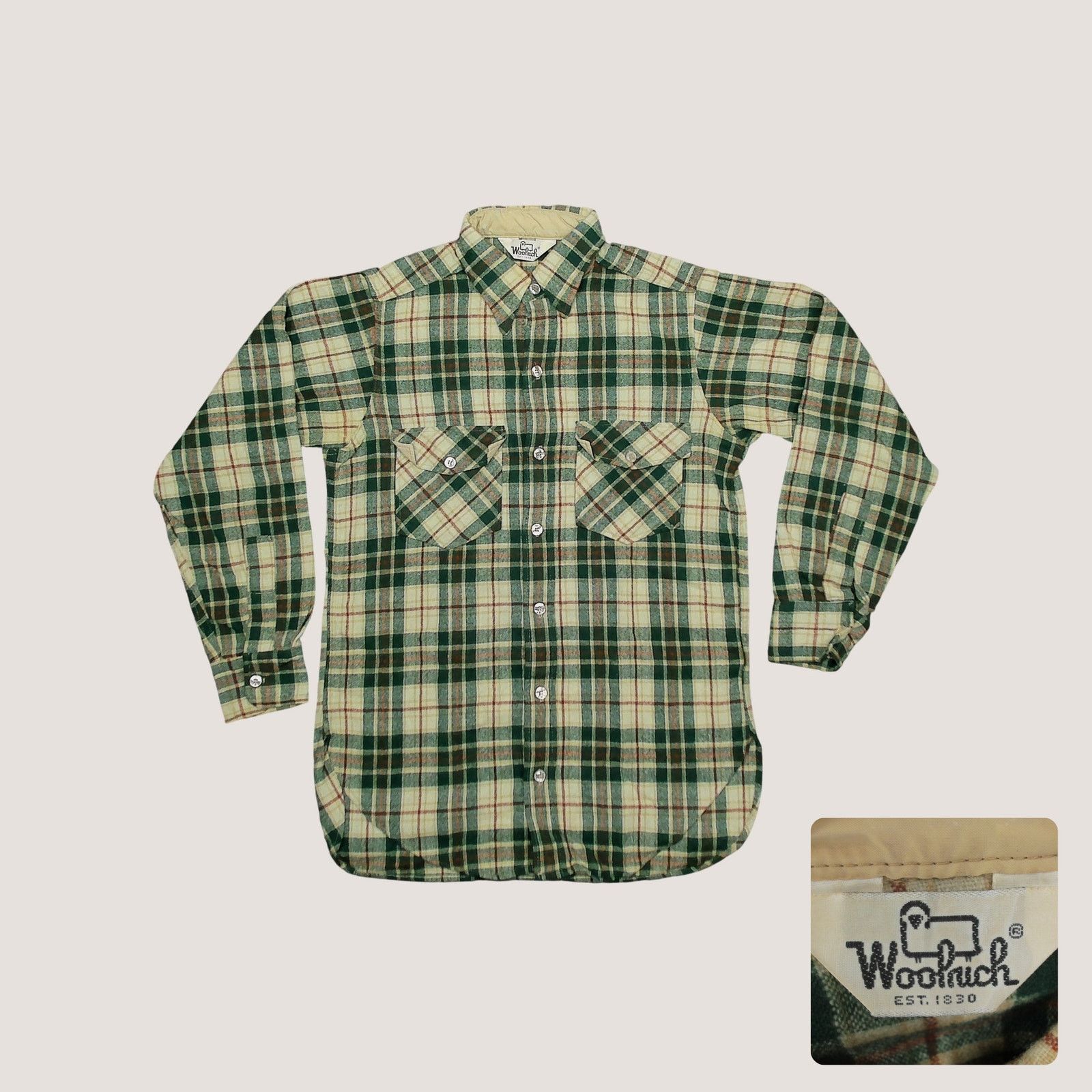 Woolrich Woolen Mills Vintage 70s Woolrich Green Plaid Wool Tunic Flannel Shirt Size L / US 10 / IT 46 - 1 Thumbnail