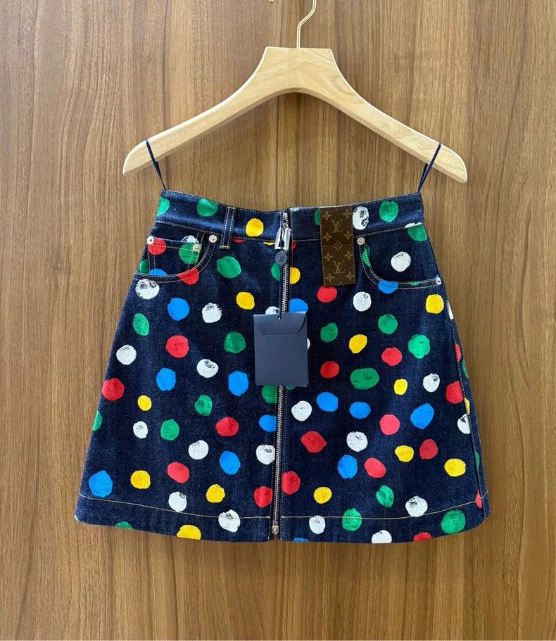 Louis Vuitton Louis Vuitton Yayoi Kusama co-branded polka-dot denim skir Size 33" - 1 Thumbnail