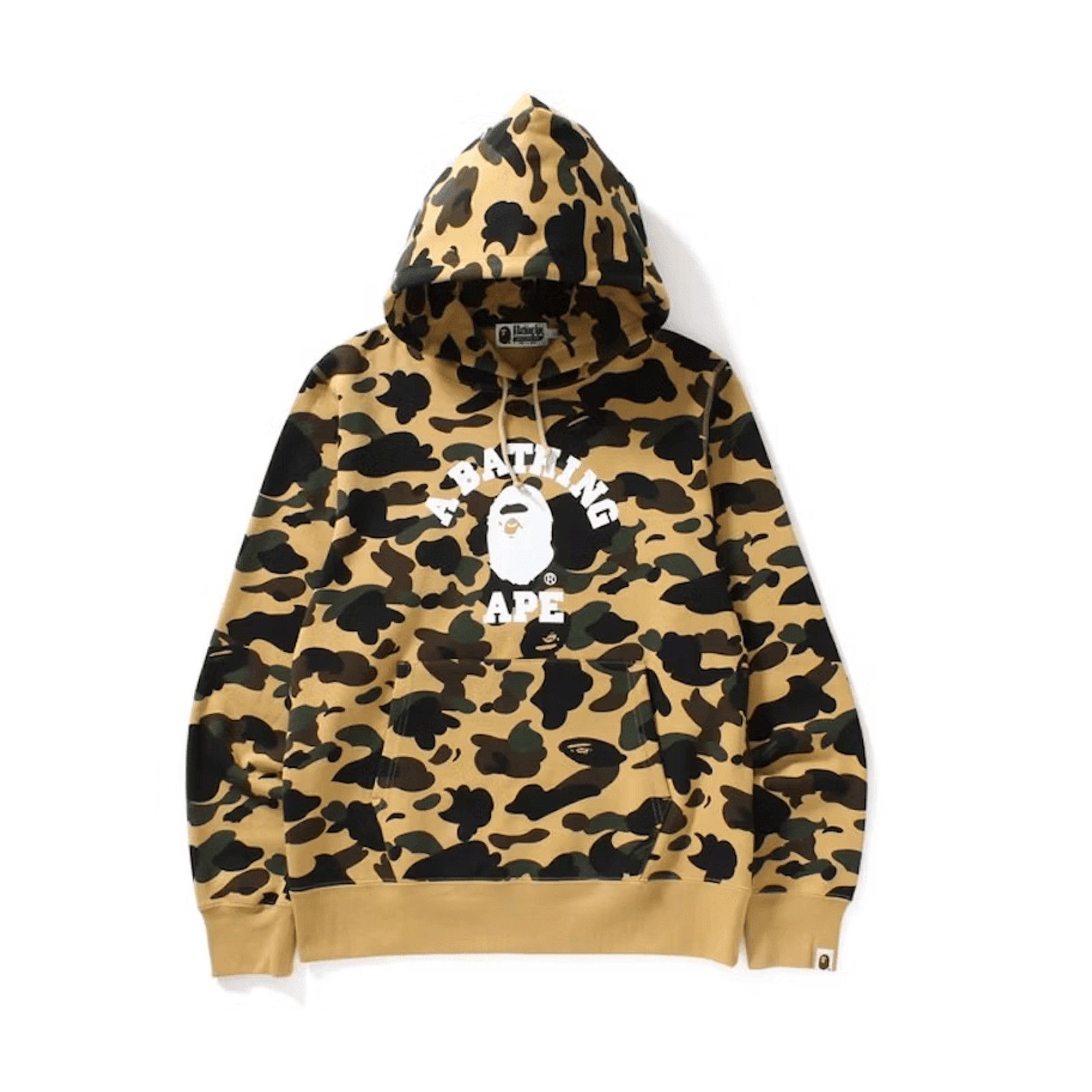 image of Bape 1St Camo College Logo Pullover Hooded Sweatshirt Yellow, Men's (Size XL)