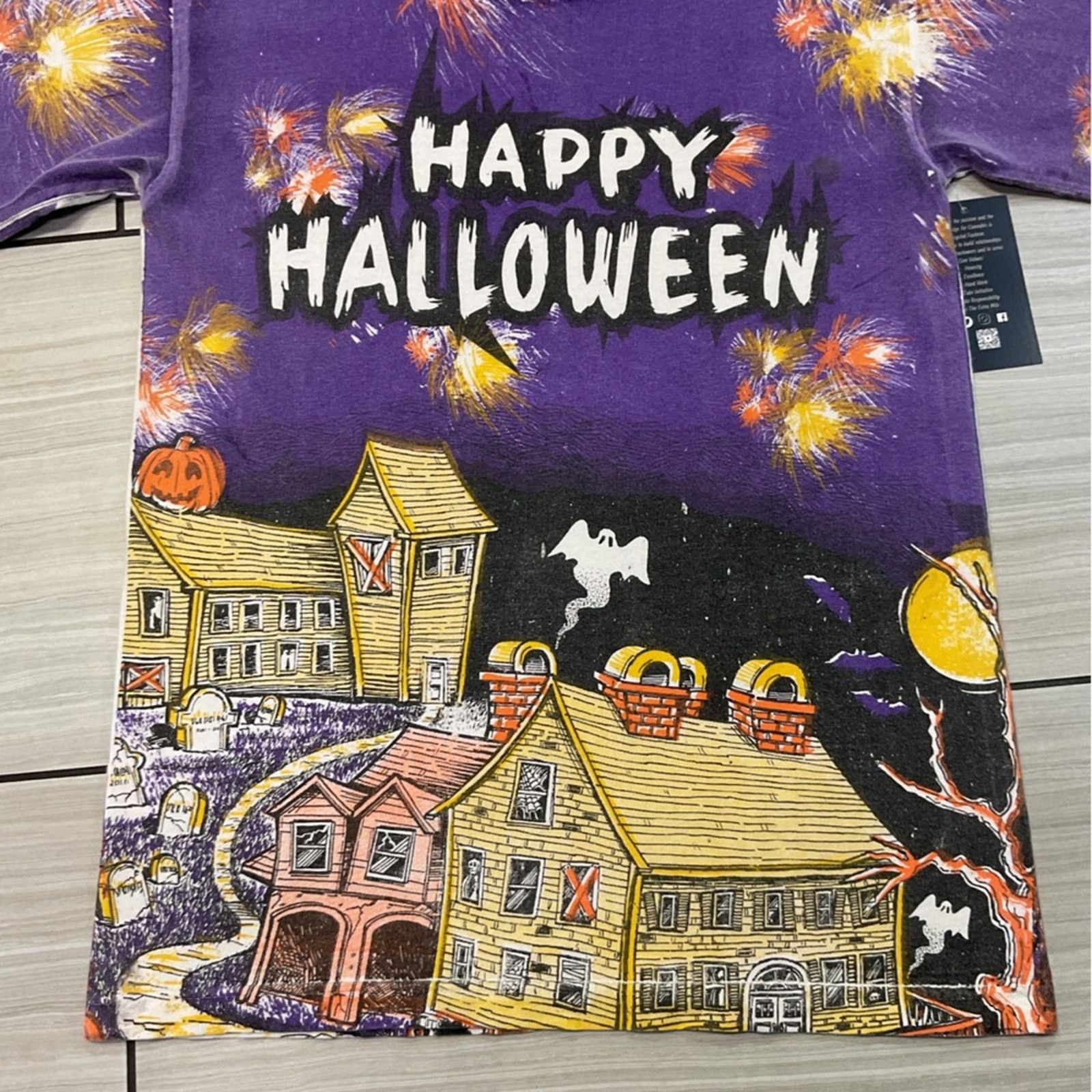 Vintage Happy Halloween Purple All-Over Print T-Shirt Size US XL / EU 56 / 4 - 5 Thumbnail