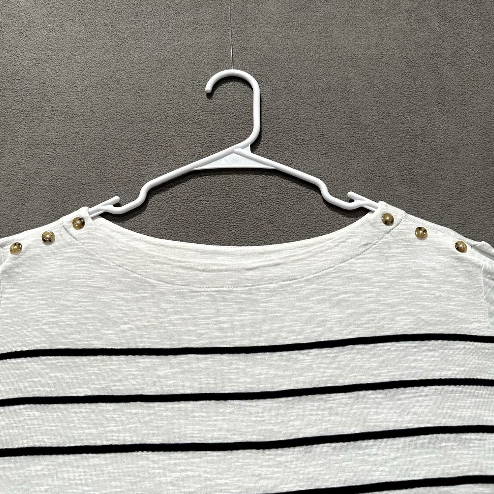 J. Jill J Jill Shirt Womens XL White Black Striped Boat Neck Shoulder Buttons GUC Size XL / US 12-14 / IT 48-50 - 3 Thumbnail