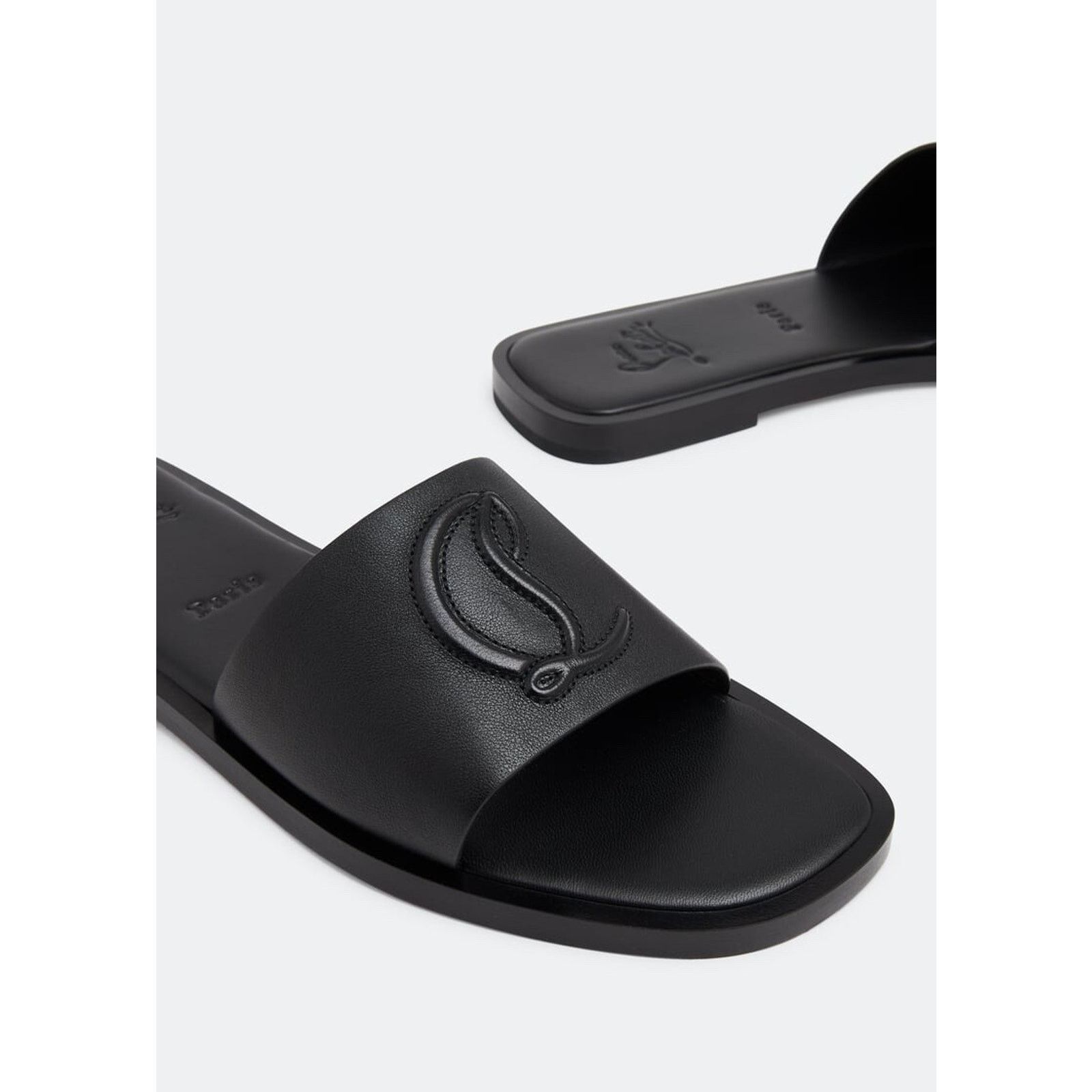 Christian Louboutin Christian Louboutin Mule Flat Black Leather Logo Slide Slip Size US 7.5 / IT 37.5 - 5 Thumbnail