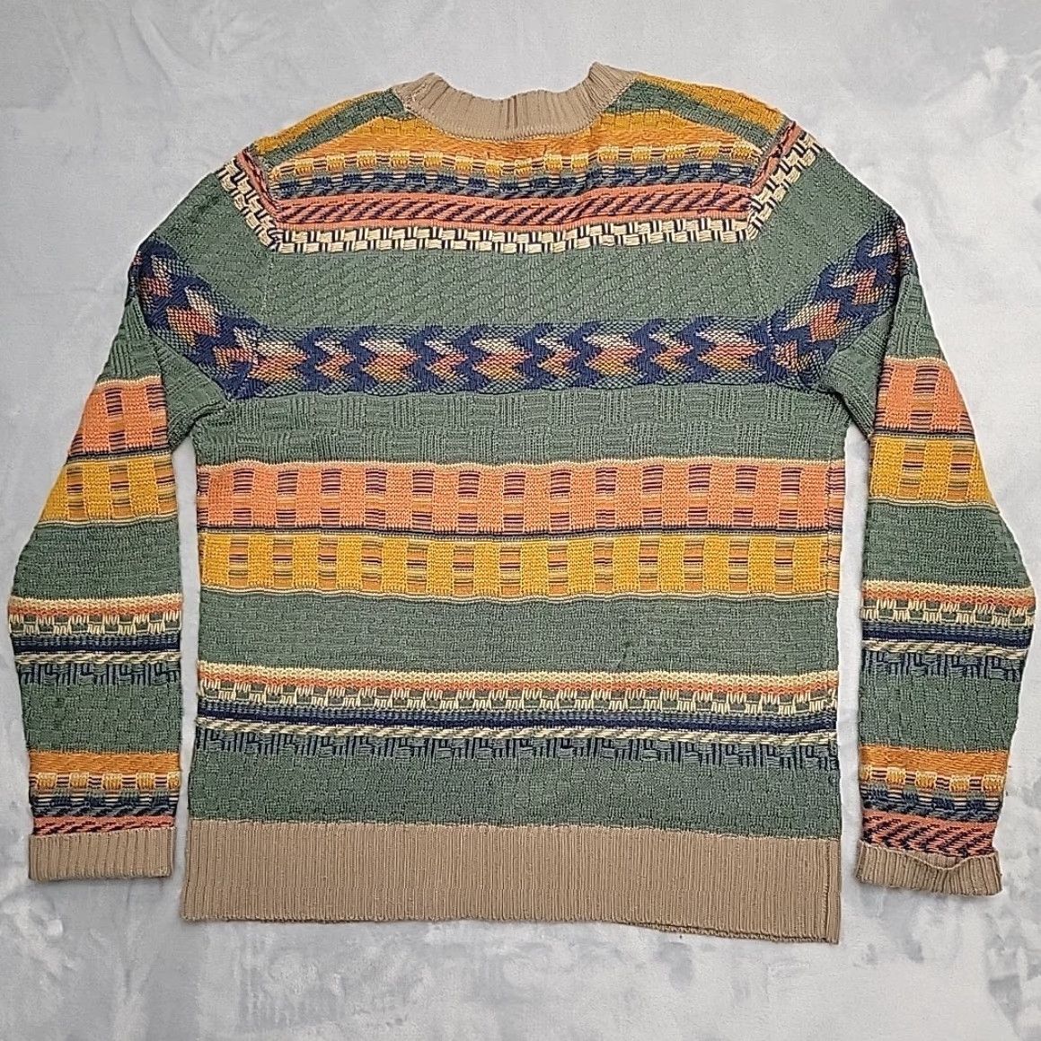 RVCA RVCA Cardigan Sweater Mens Medium Green Geometric 3D Knit Ribbed V-neck Button Size US M / EU 48-50 / 2 - 7 Thumbnail