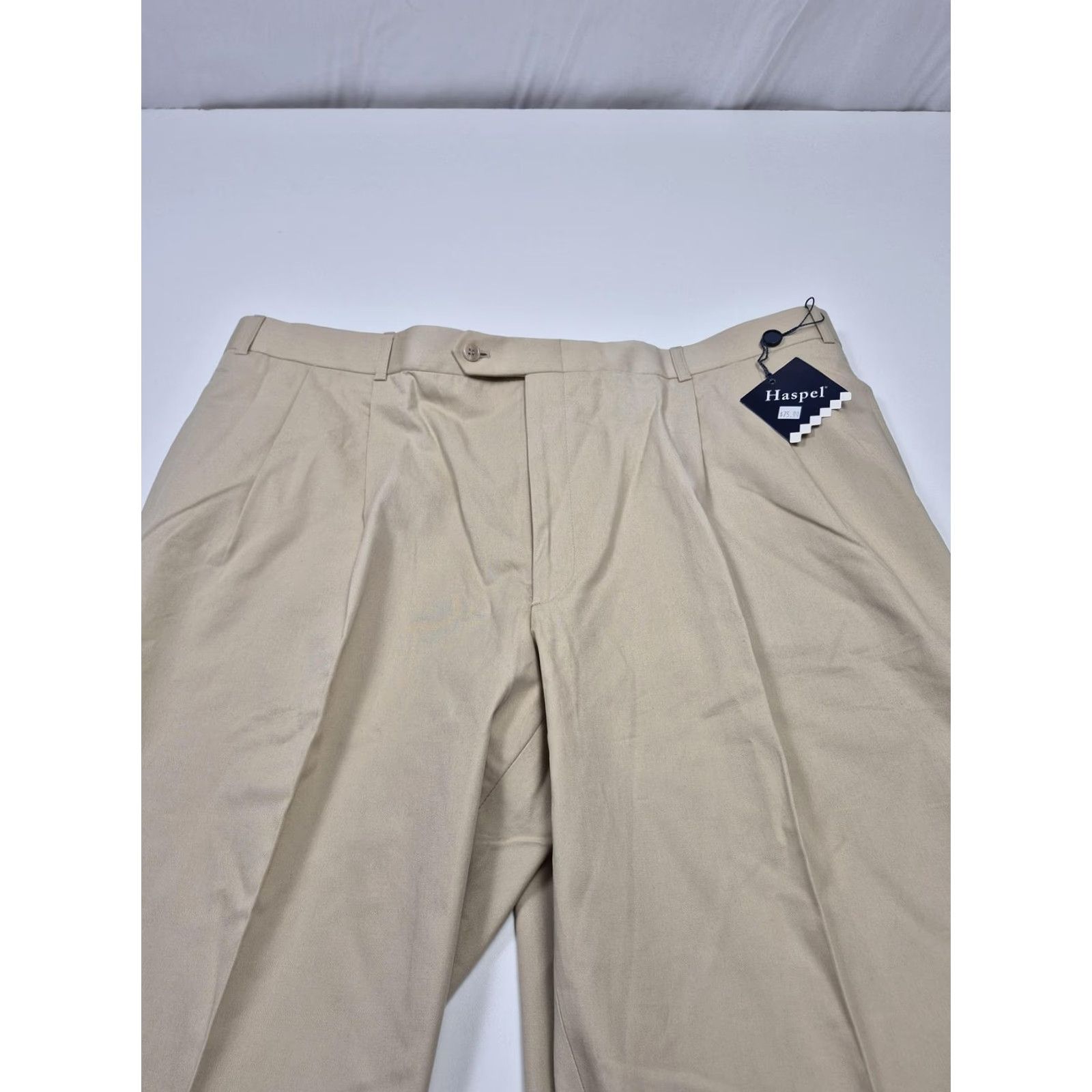 Vintage Haspel Dress Pants Mens 42x36 Beige Cotton Pleated Astor Classic Unhemmed NWT Size US 42 / EU 58 - 2 Thumbnail